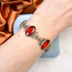Antique Gold Plated Filigree and Hessonite Garnet Bracelet