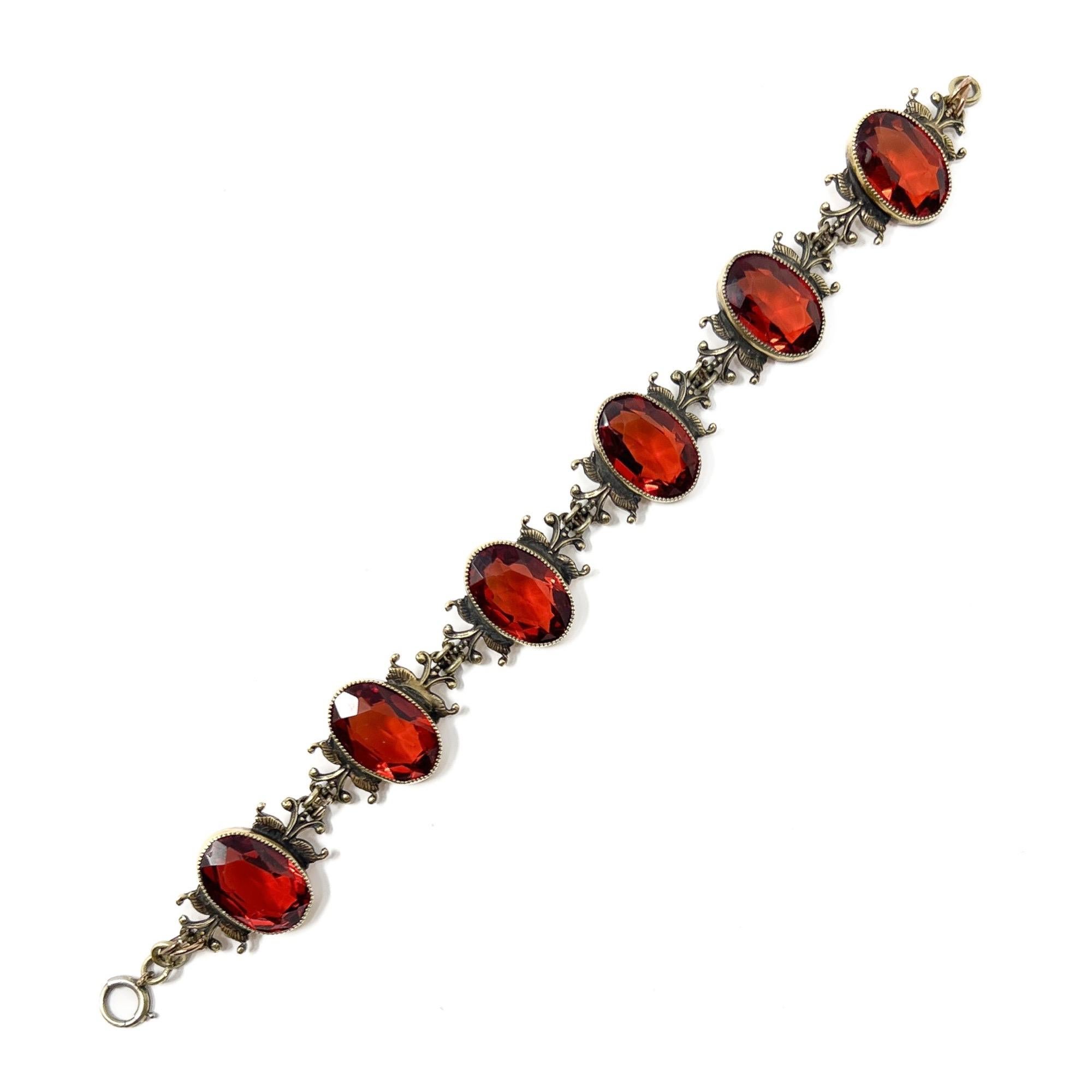 Bracelet antique en filigrane plaqué or et grenat hessonite Pour femmes en vente