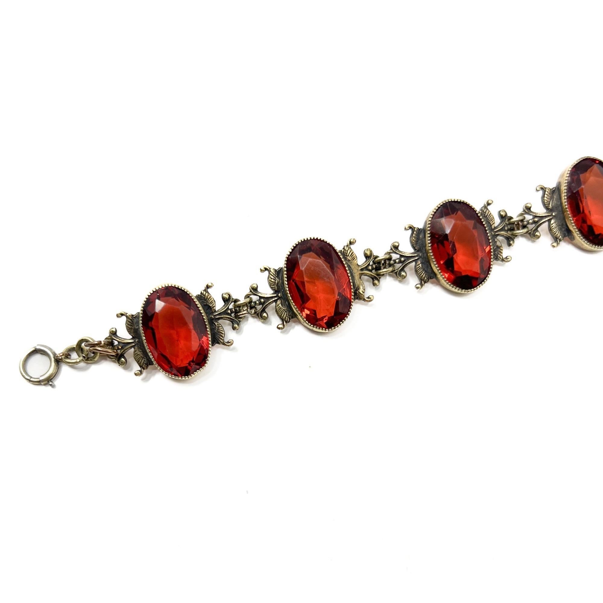 Bracelet antique en filigrane plaqué or et grenat hessonite en vente 2