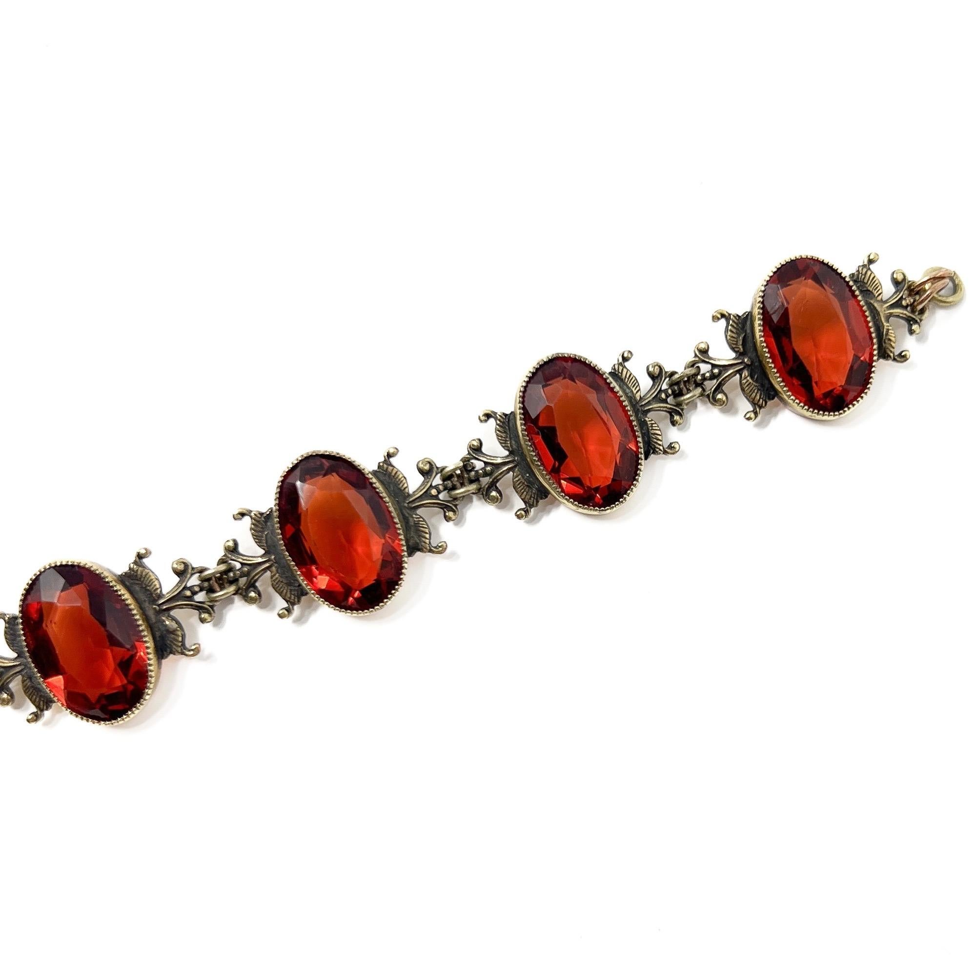 Bracelet antique en filigrane plaqué or et grenat hessonite en vente 3