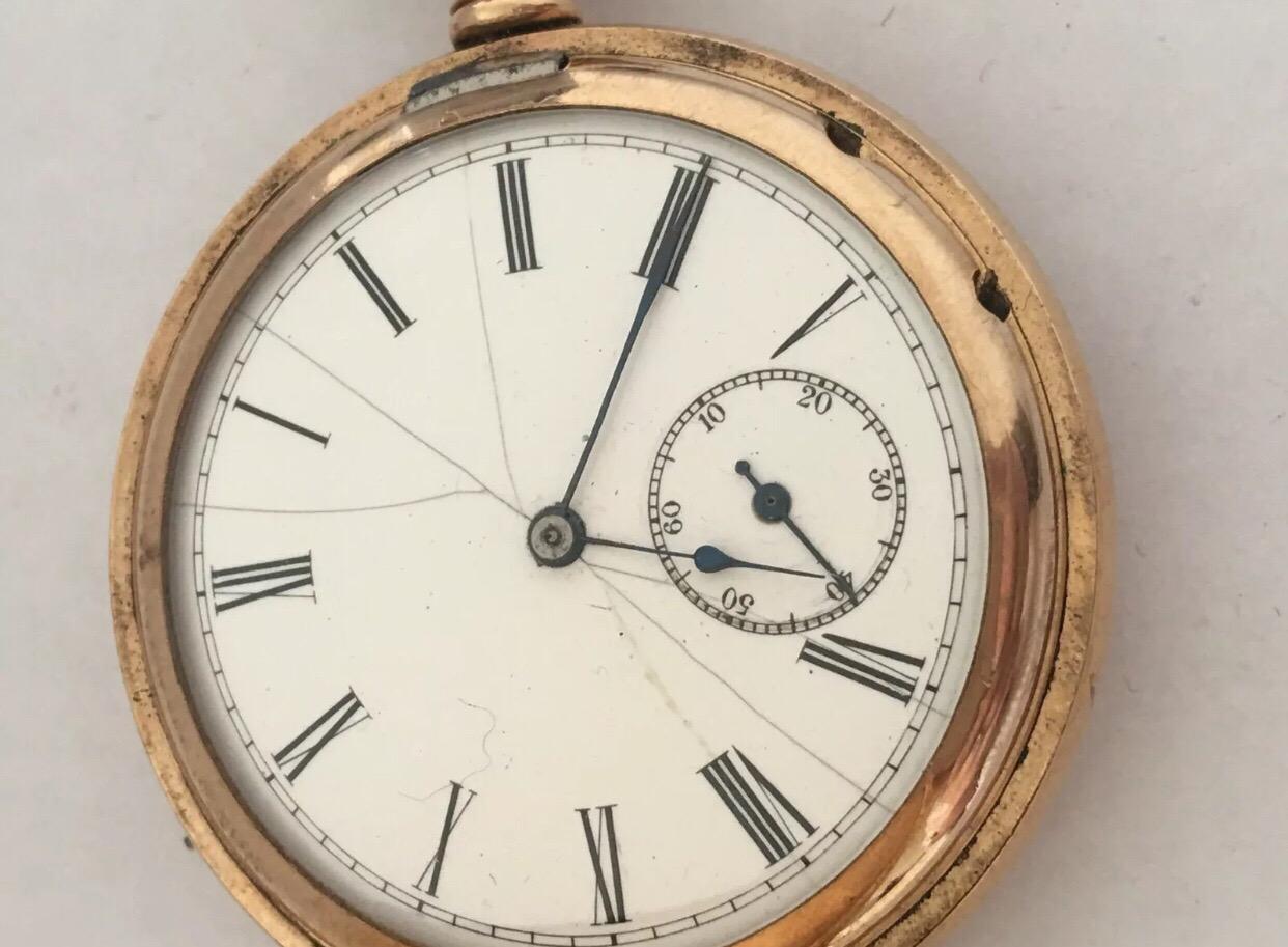 Montre de poche ancienne en plaqué or avec boîtier chasseur signée Illinois Watch Case Co en vente 6