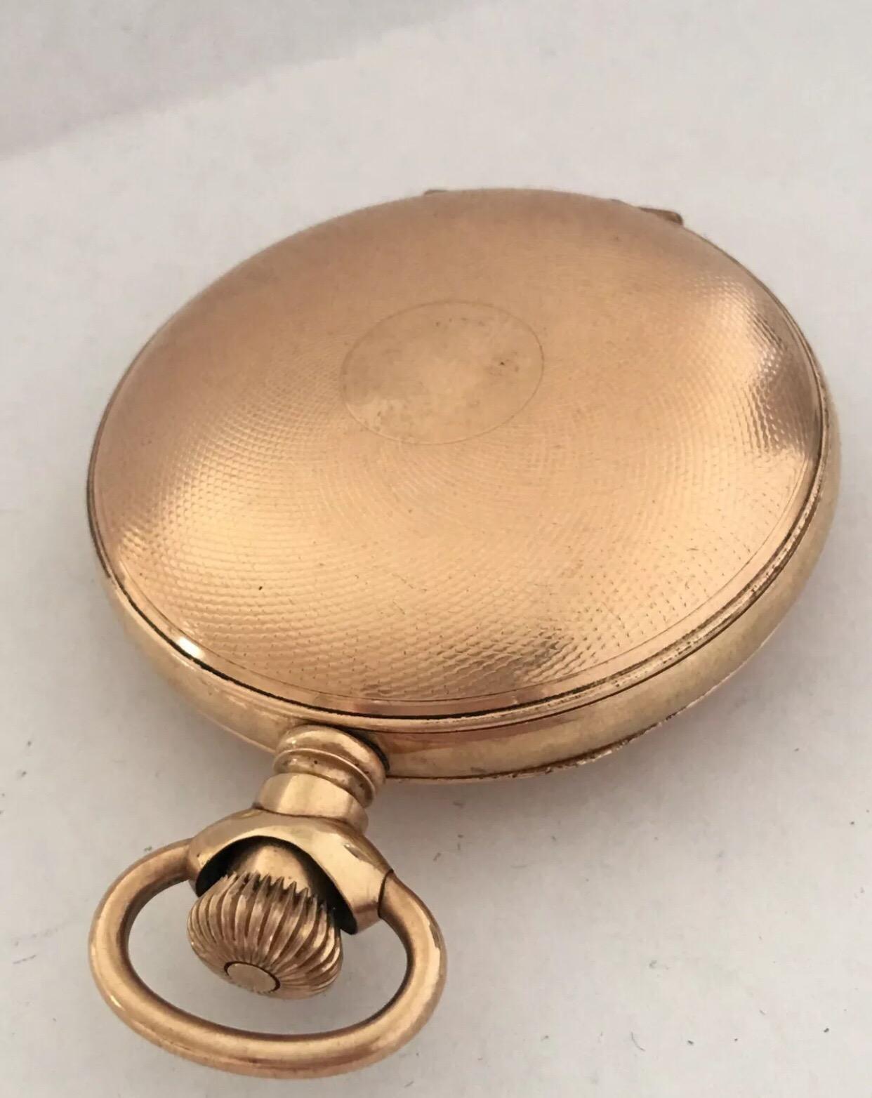 Antique Gold-Plated Full Hunter Cased Pocket Watch Signed Illinois Watch Case Co In Fair Condition For Sale In Carlisle, GB
