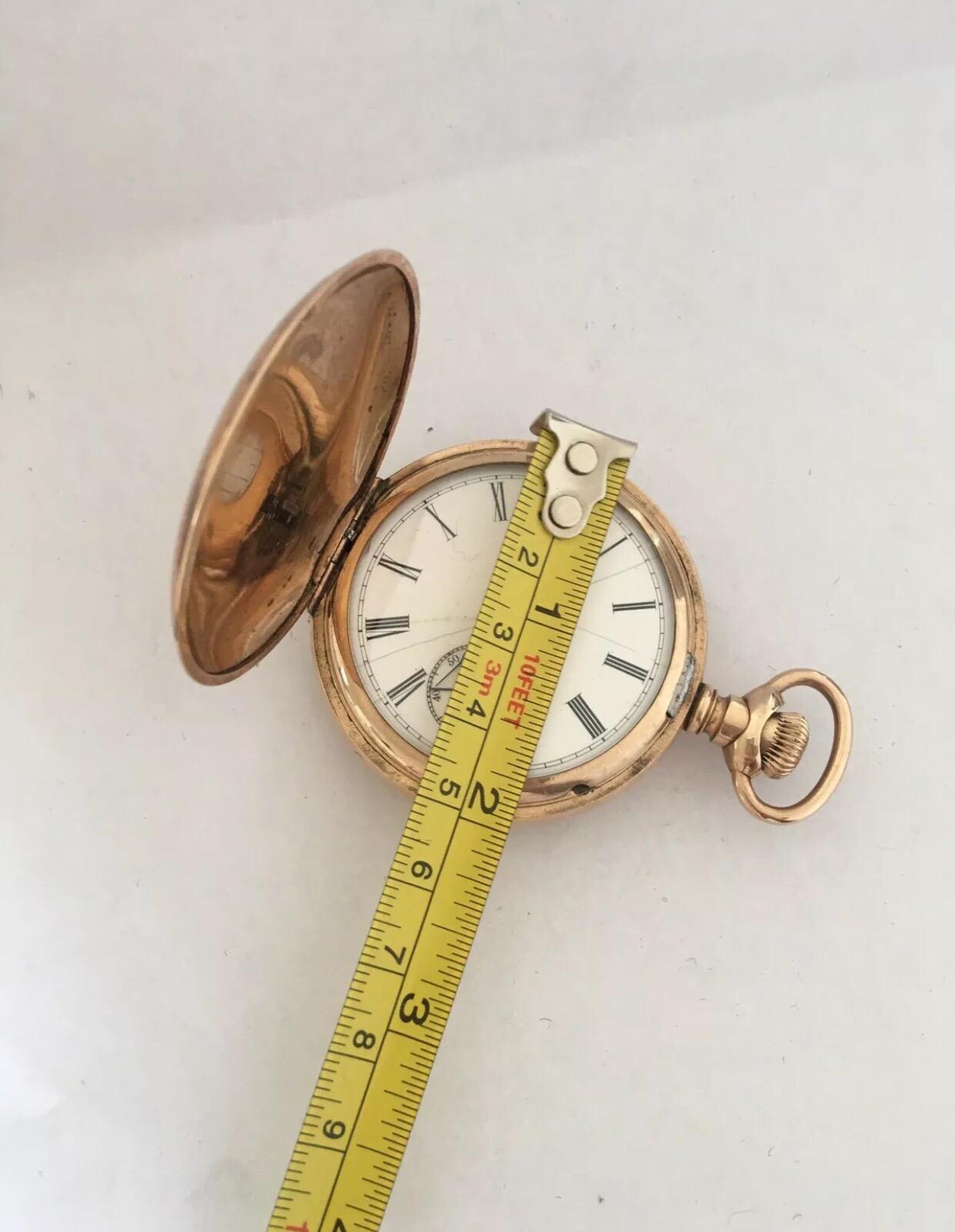 Montre de poche ancienne en plaqué or avec boîtier chasseur signée Illinois Watch Case Co en vente 4