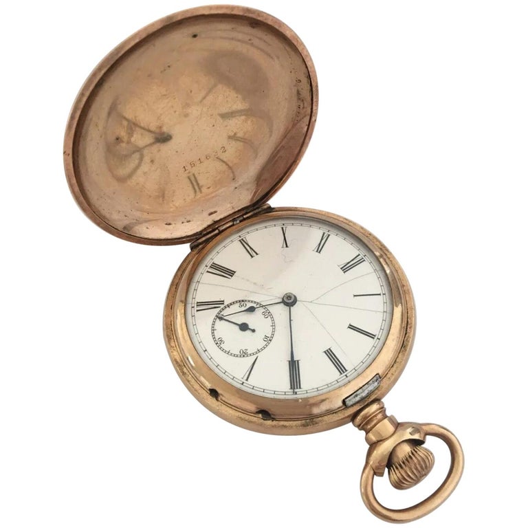 Antique GoldPlated Full Hunter Cased Pocket Watch Signed Illinois