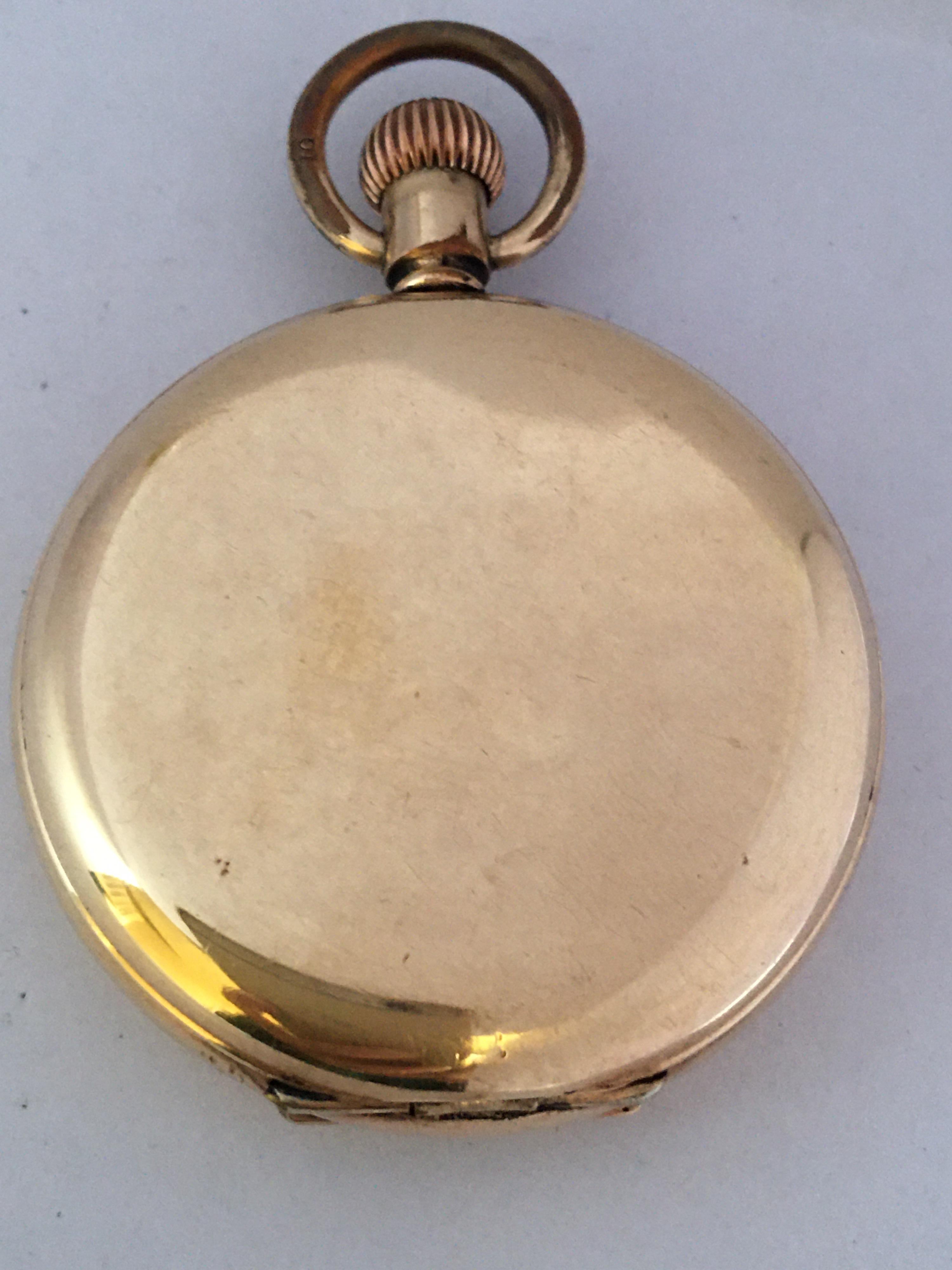 Antique Gold-Plated Full Hunter Cased Waltham Hand Winding Lever Pocket Watch 9