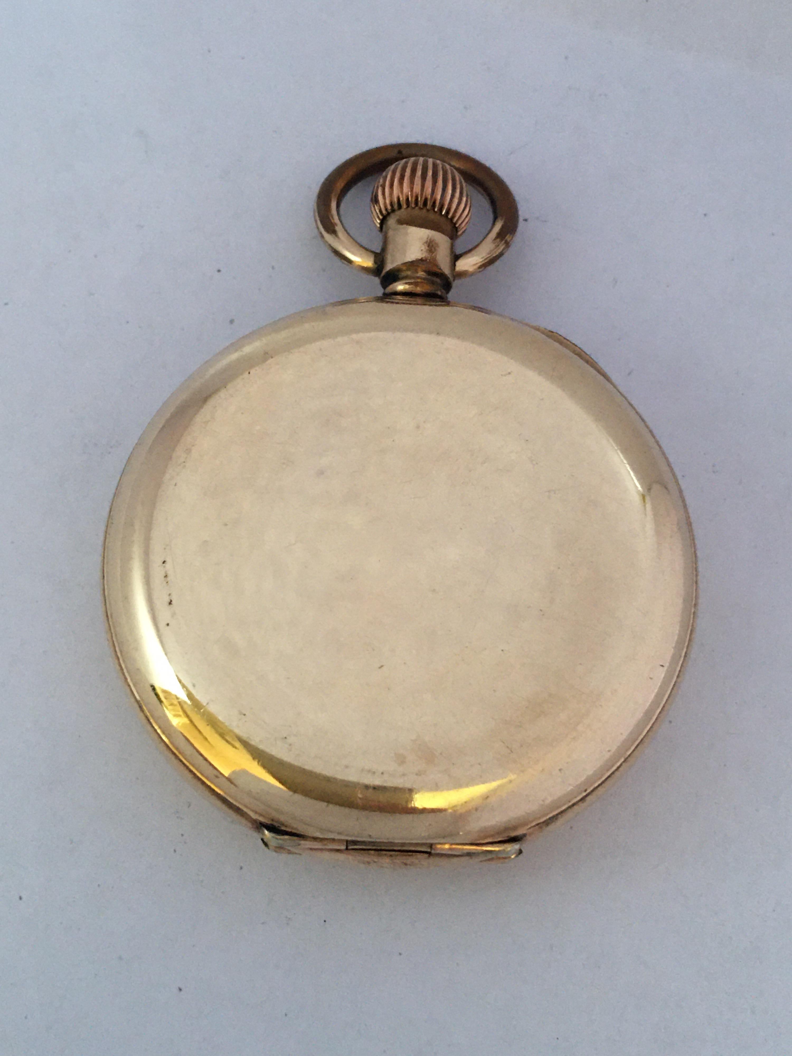 Waltham gold plated lever hunter pocket watch, circa 1914, signed 15 jewel movement with compensated balance and regulator, no. 19437305, signed dial with Roman numerals, minute track and subsidiary seconds, within a plain Elgin case, 51mm watch
