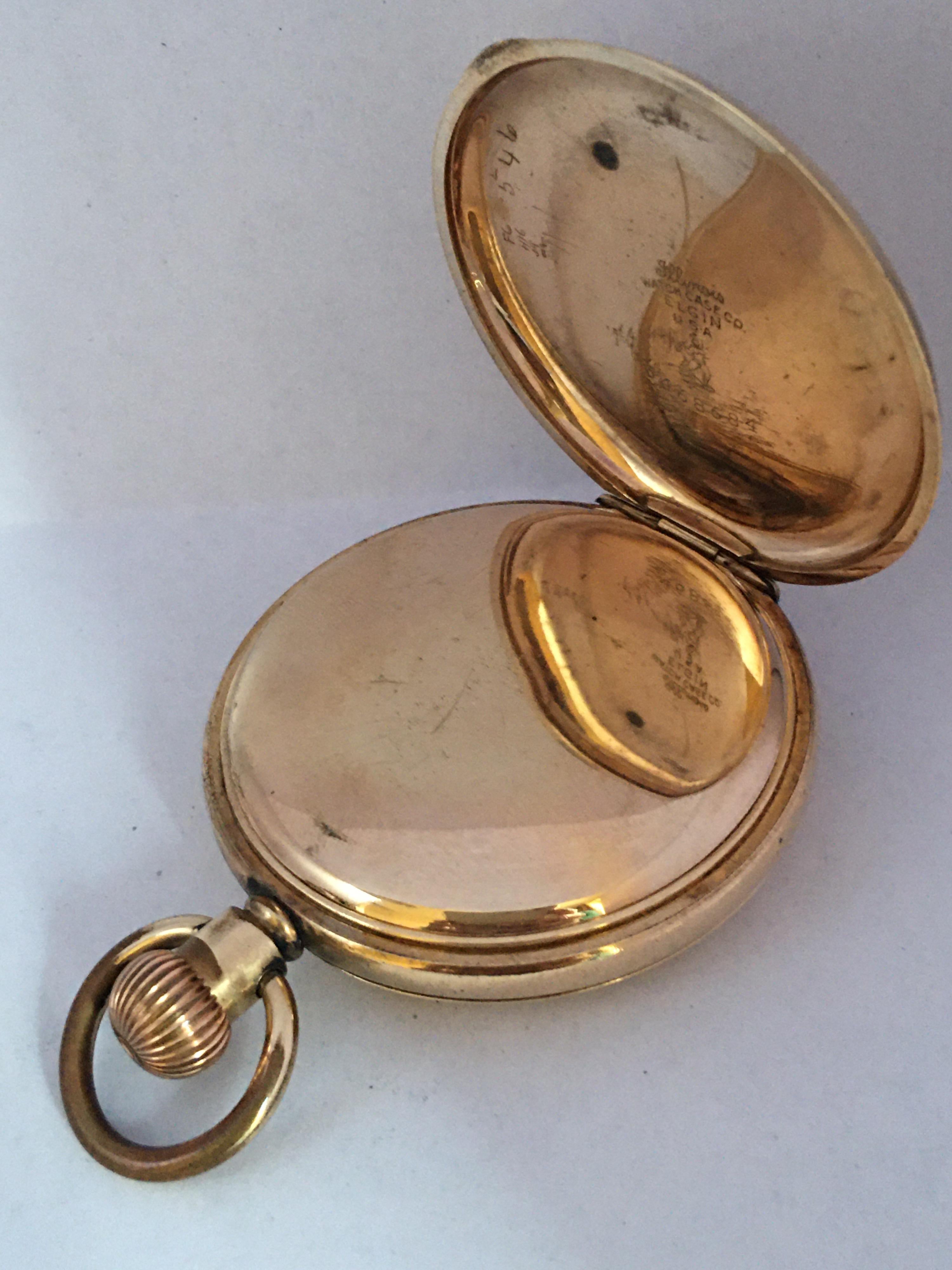 Women's or Men's Antique Gold-Plated Full Hunter Cased Waltham Hand Winding Lever Pocket Watch