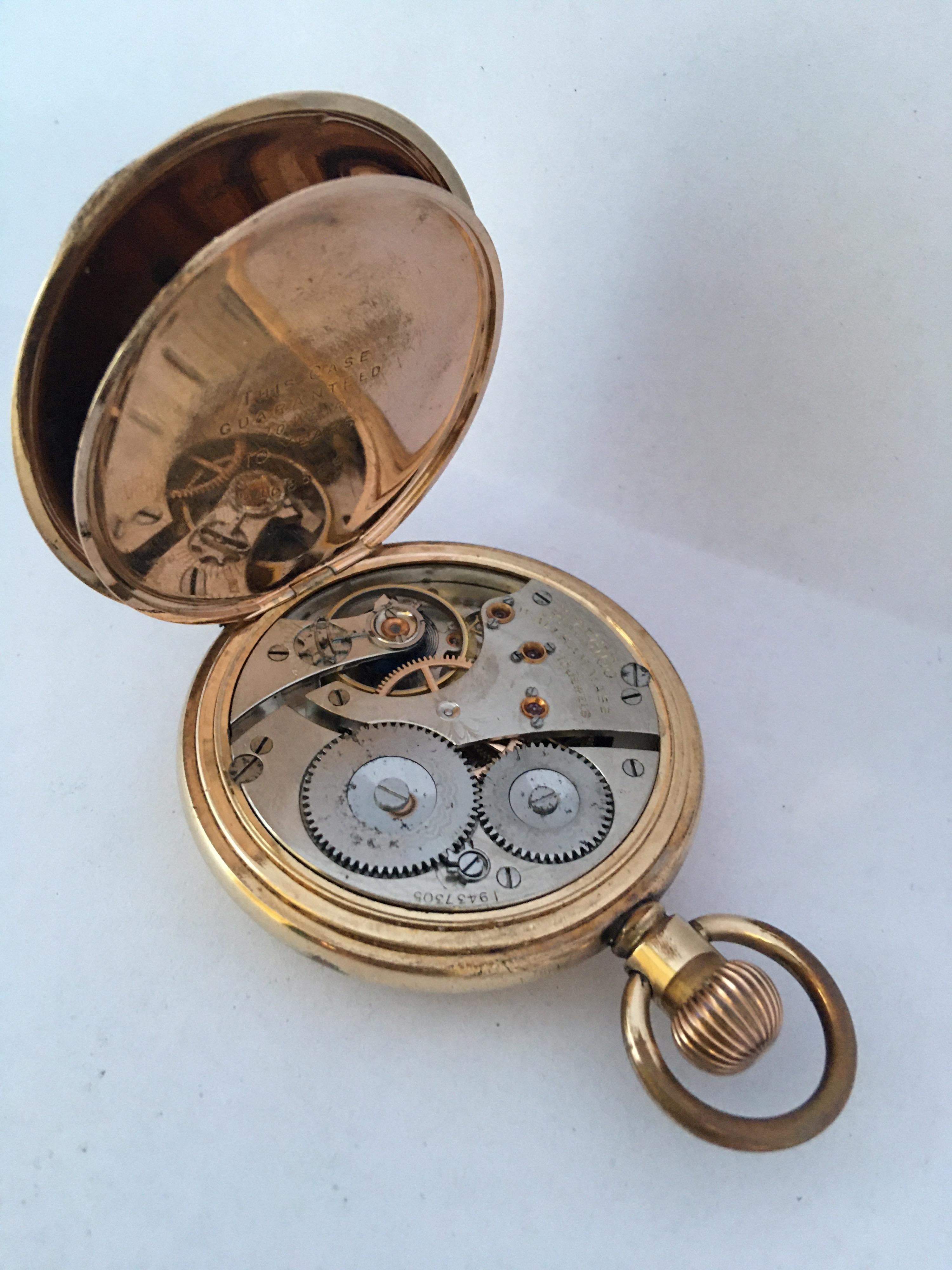 Antique Gold-Plated Full Hunter Cased Waltham Hand Winding Lever Pocket Watch 1