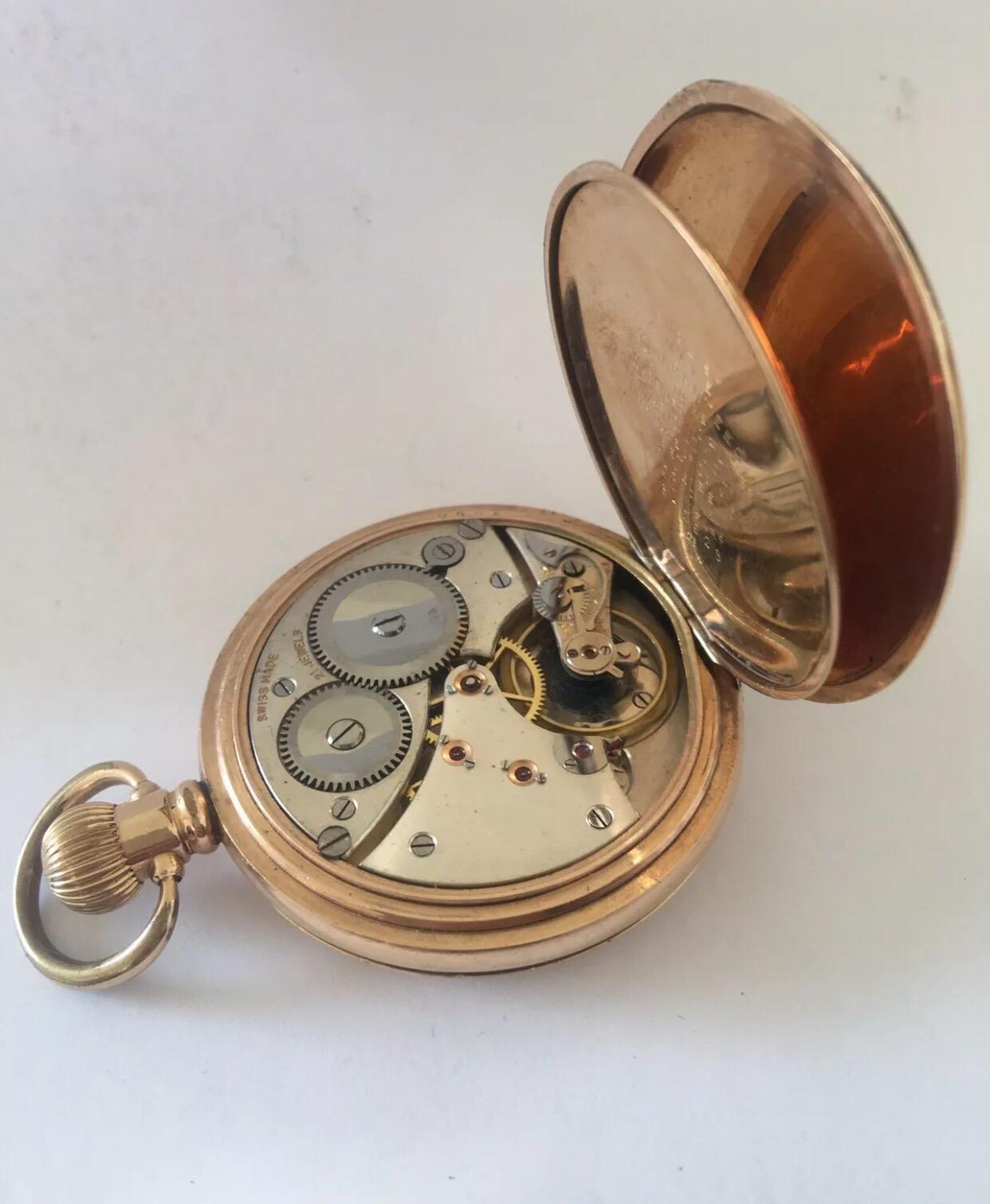 Antique Gold-Plated Full Hunter Dennison Case Pocket Watch 5