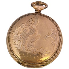 Antique Gold-Plated Full Hunter Engine Turned Engraved Case Waltham Pocket Watch