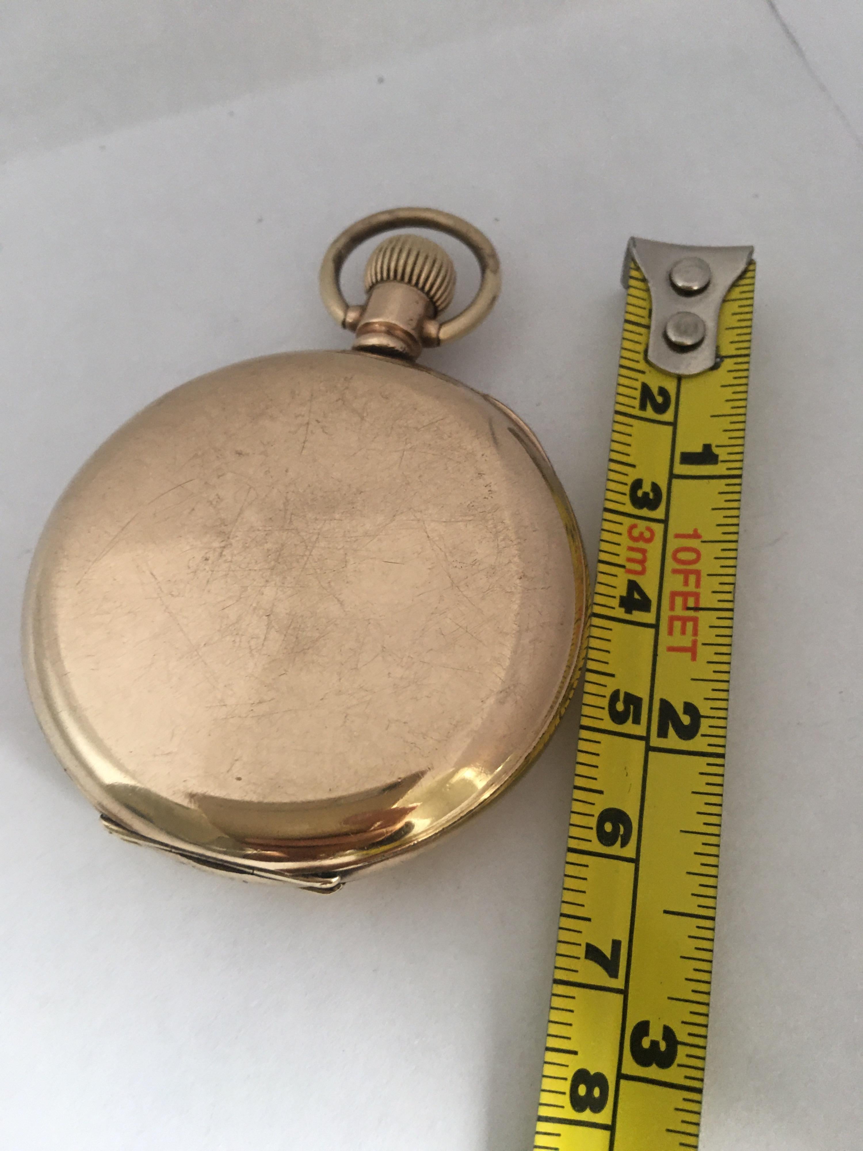 Antique Gold-Plated Full Hunter Swiss Hand-Winding Pocket Watch For Sale 4