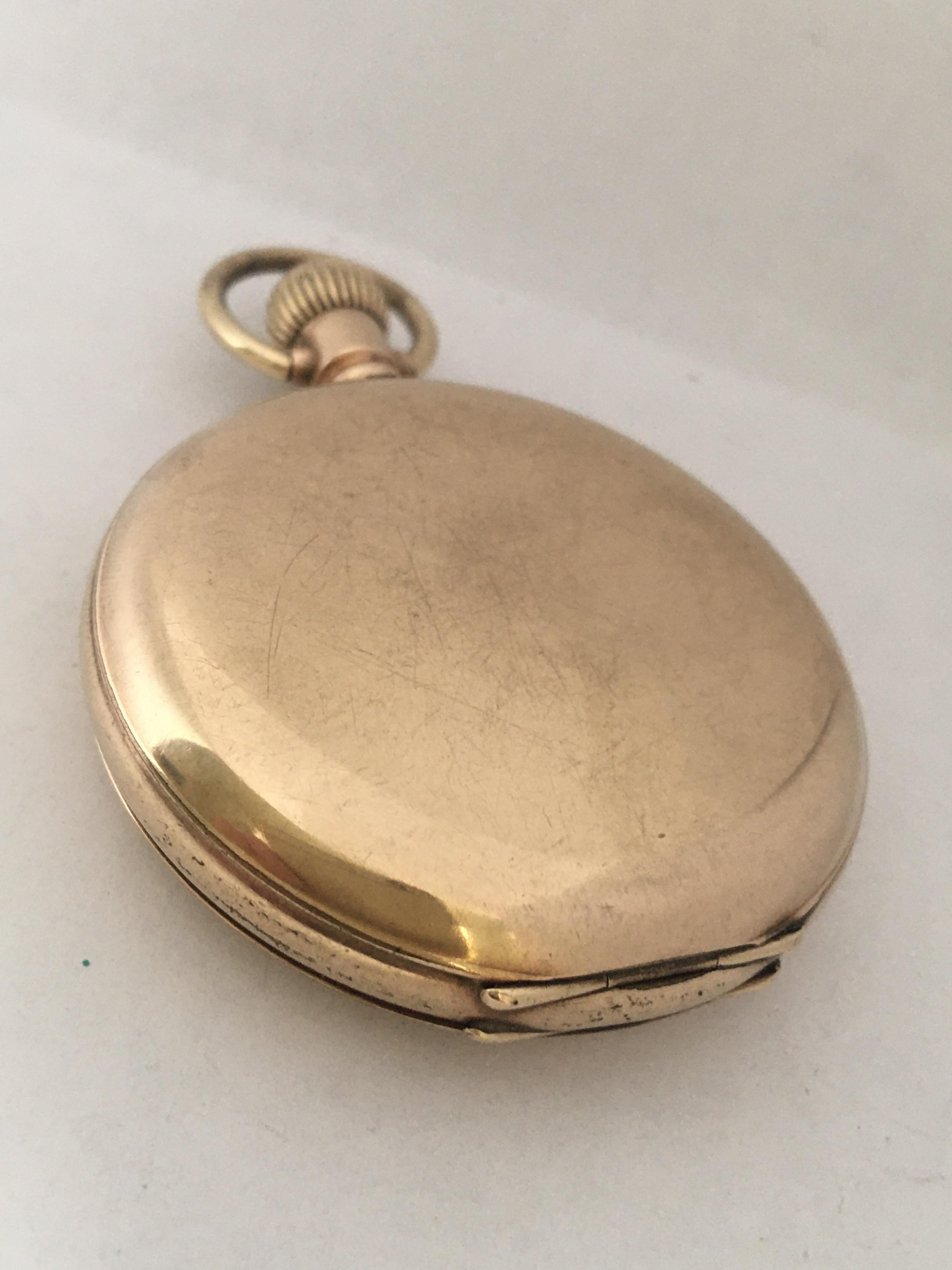 Antique Gold-Plated Full Hunter Swiss Hand-Winding Pocket Watch For Sale 6