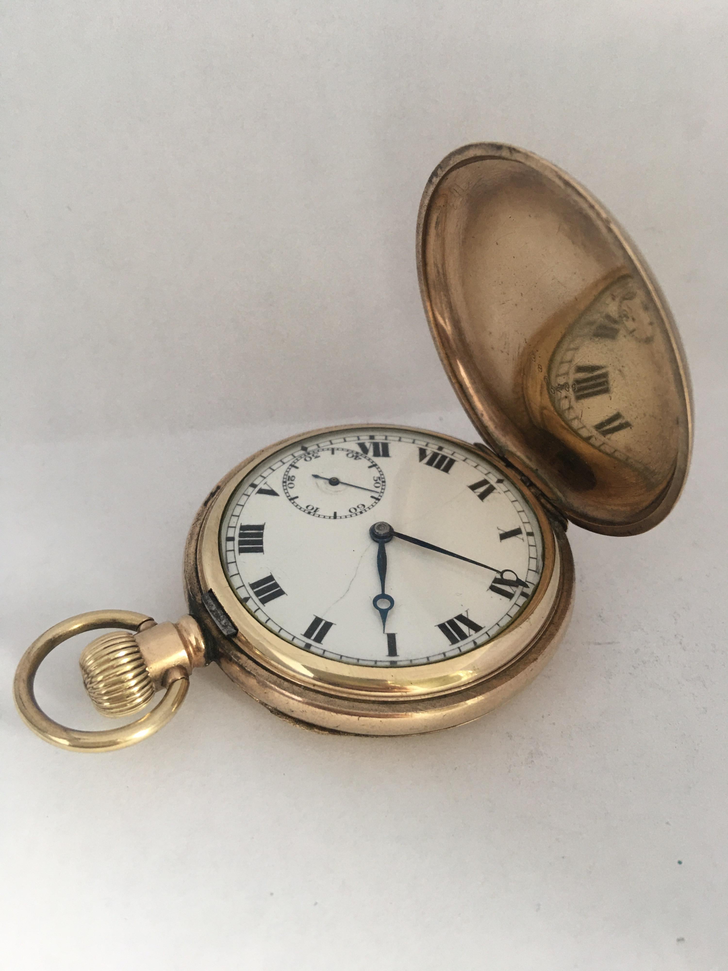 Antique Gold-Plated Full Hunter Swiss Hand-Winding Pocket Watch For Sale 7