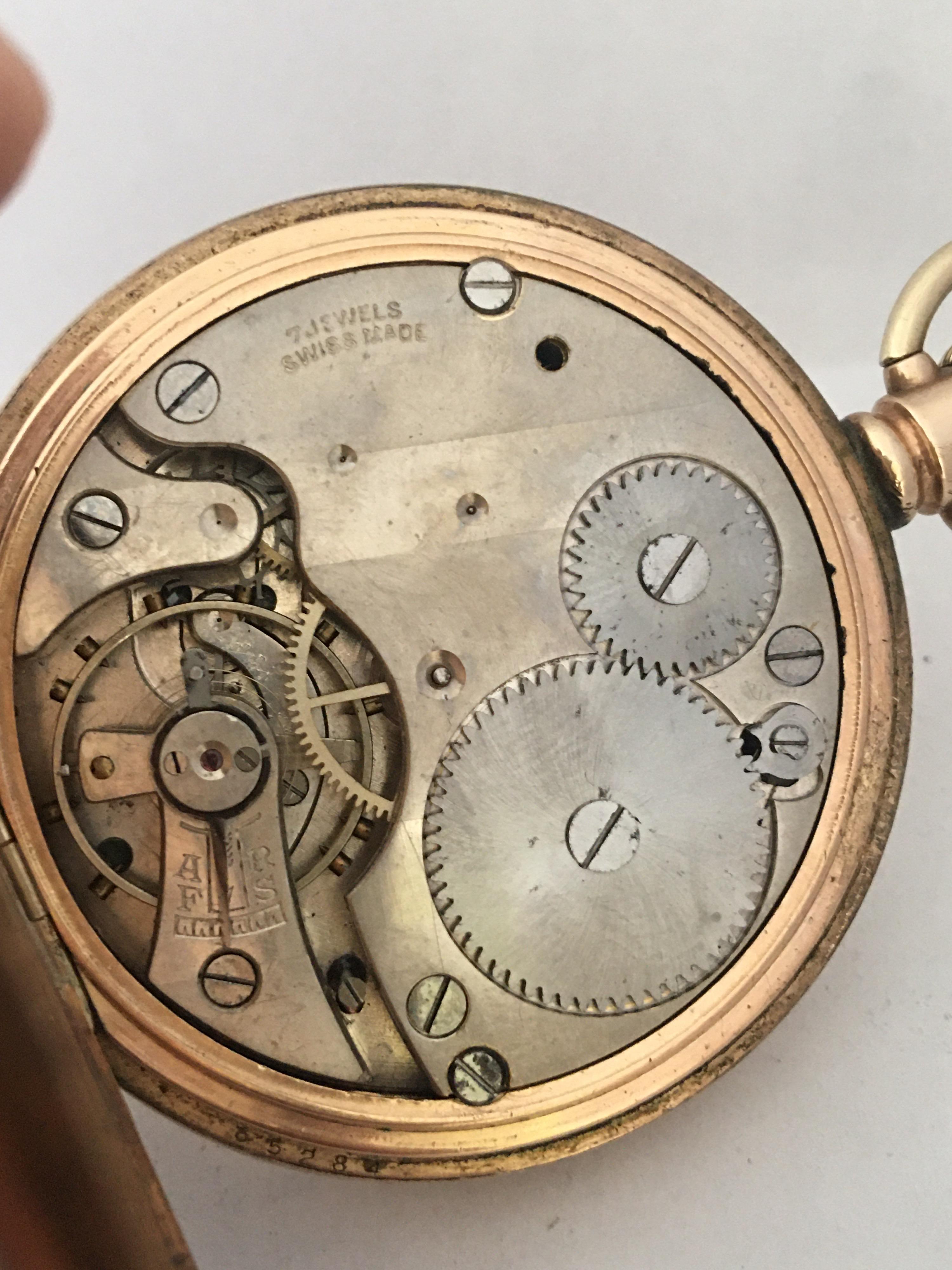 Antique GoldPlated Full Hunter Swiss HandWinding Pocket Watch For