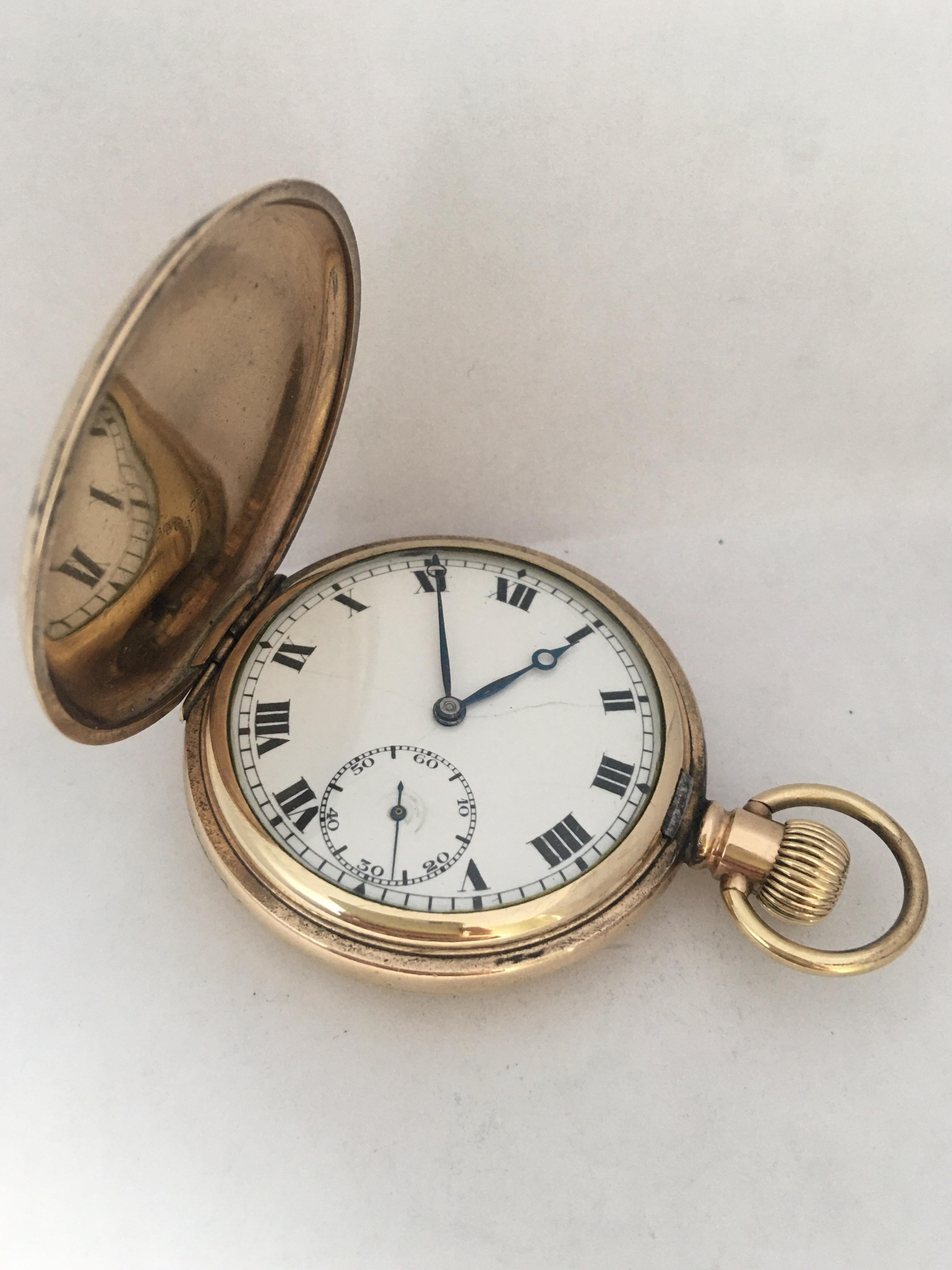 Antique Gold-Plated Full Hunter Swiss Hand-Winding Pocket Watch For Sale 10
