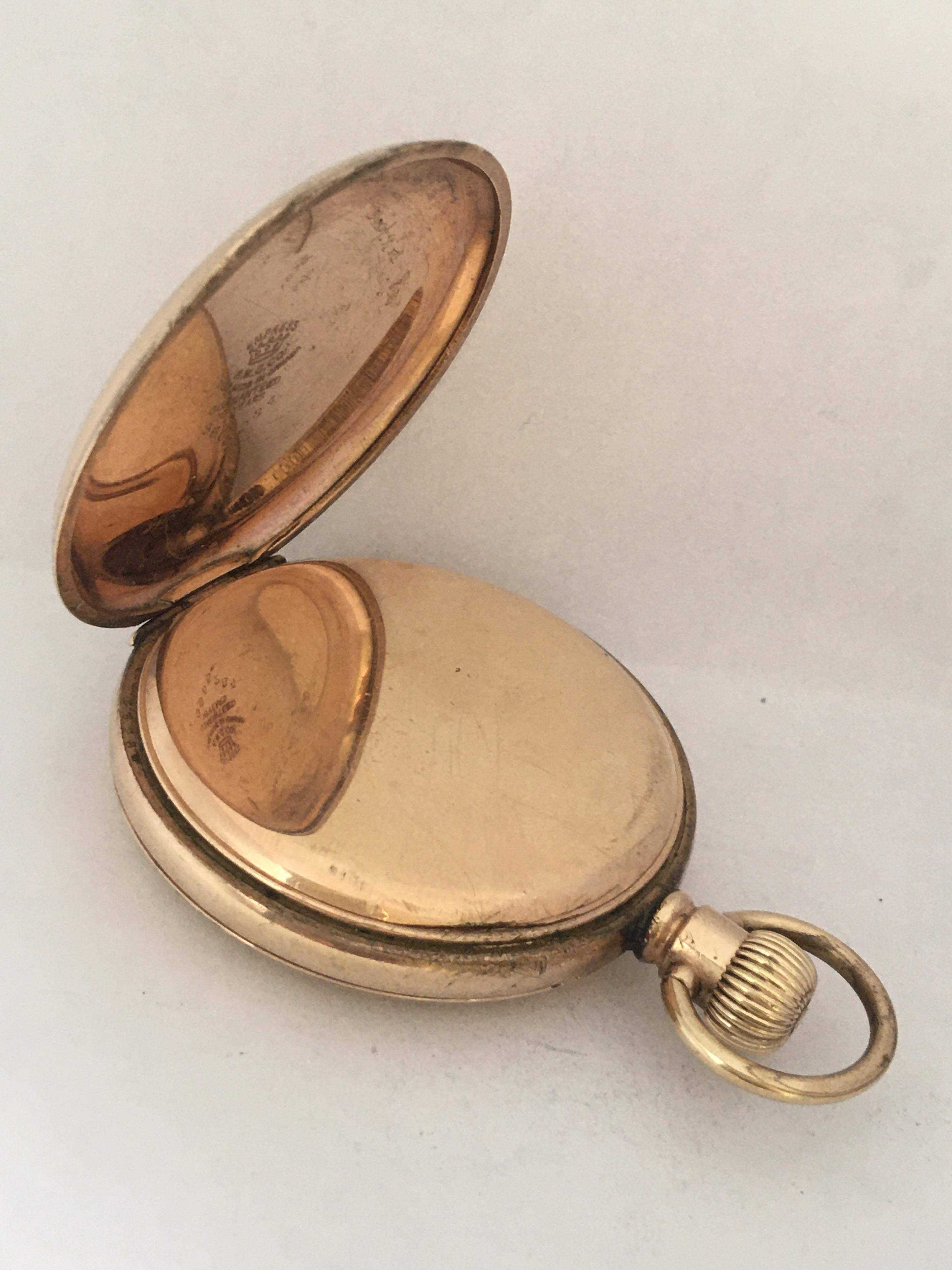 Antique GoldPlated Full Hunter Swiss HandWinding Pocket Watch For