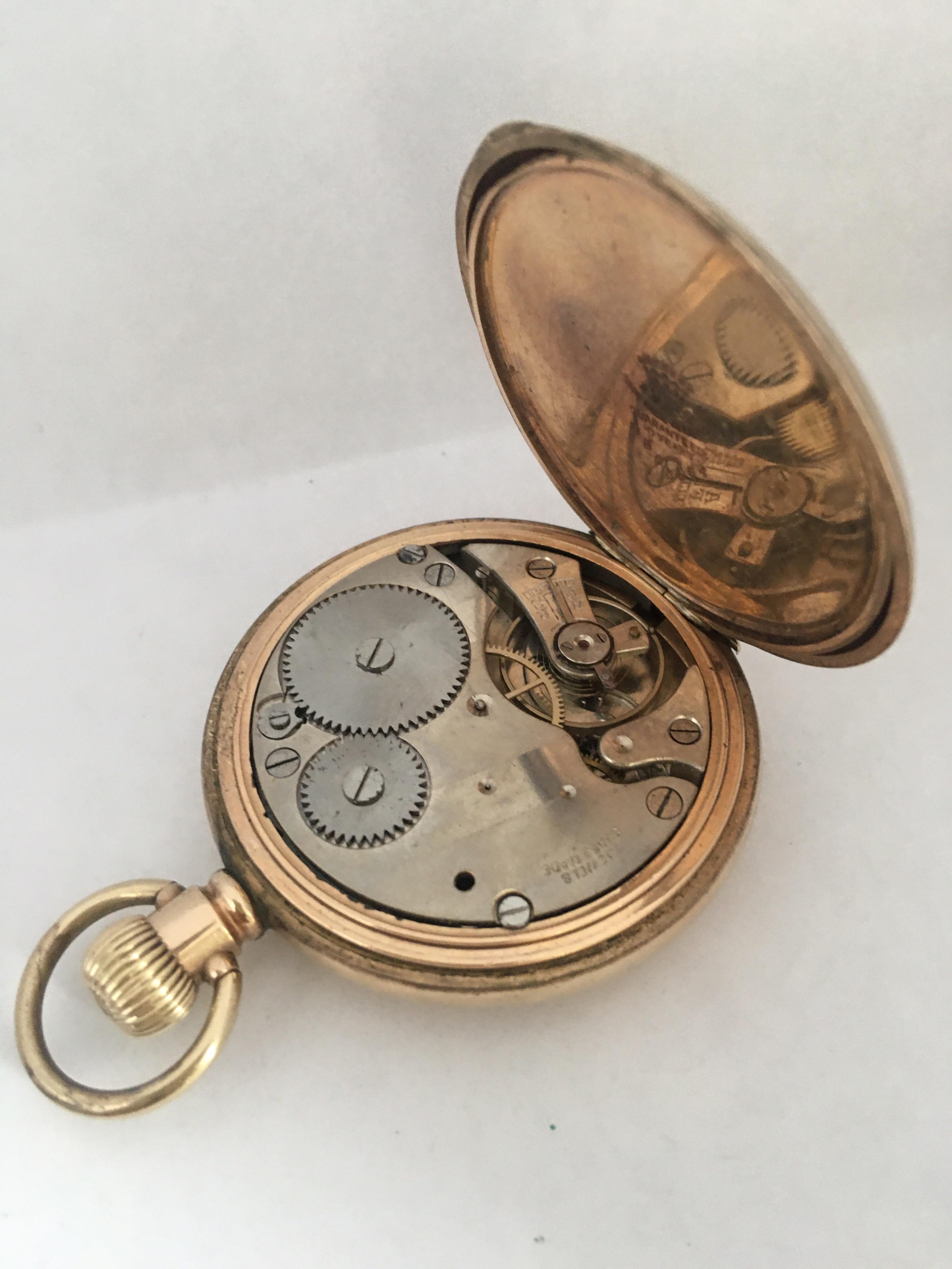 Antique GoldPlated Full Hunter Swiss HandWinding Pocket Watch For
