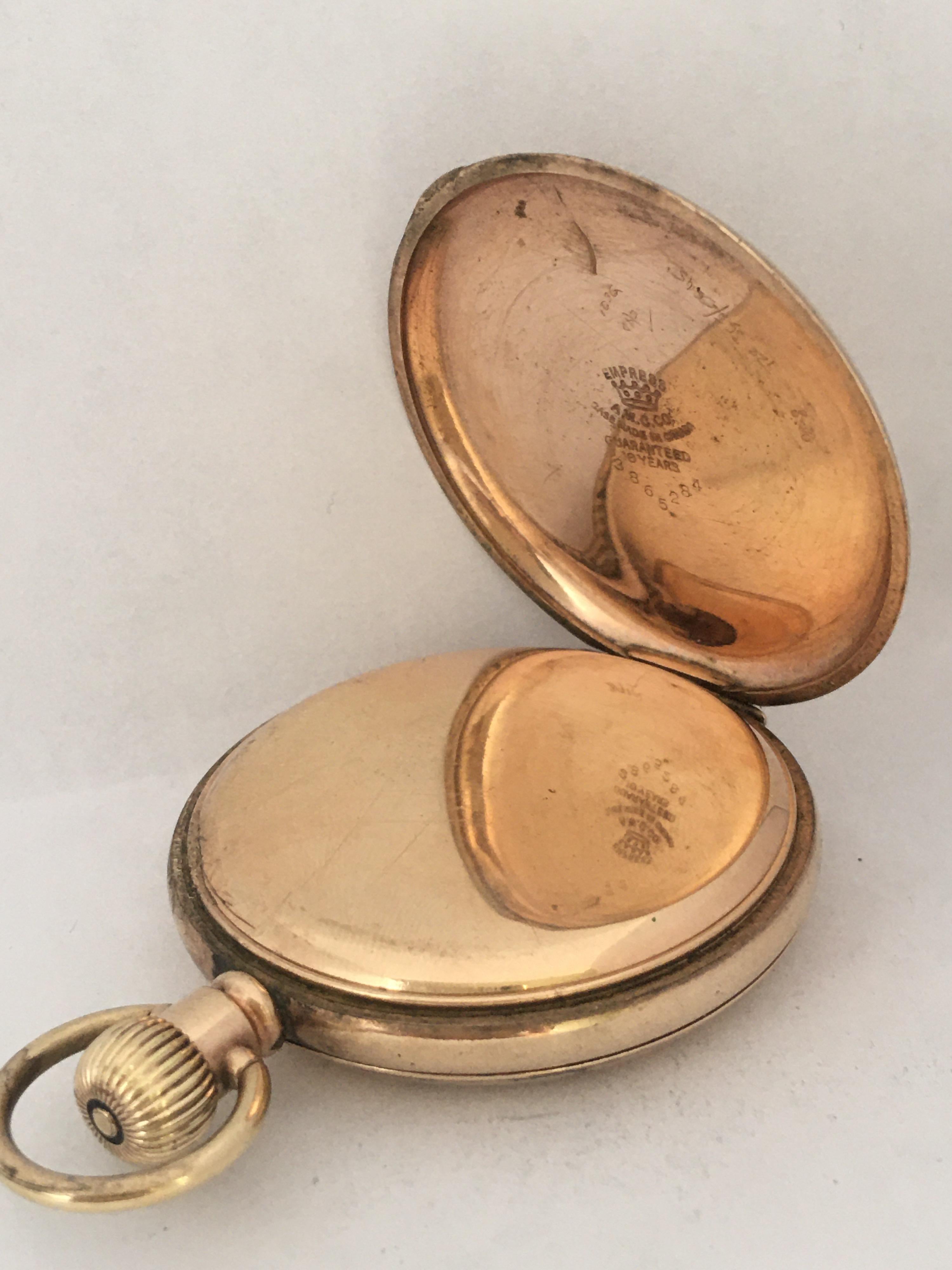 Antique GoldPlated Full Hunter Swiss HandWinding Pocket Watch For