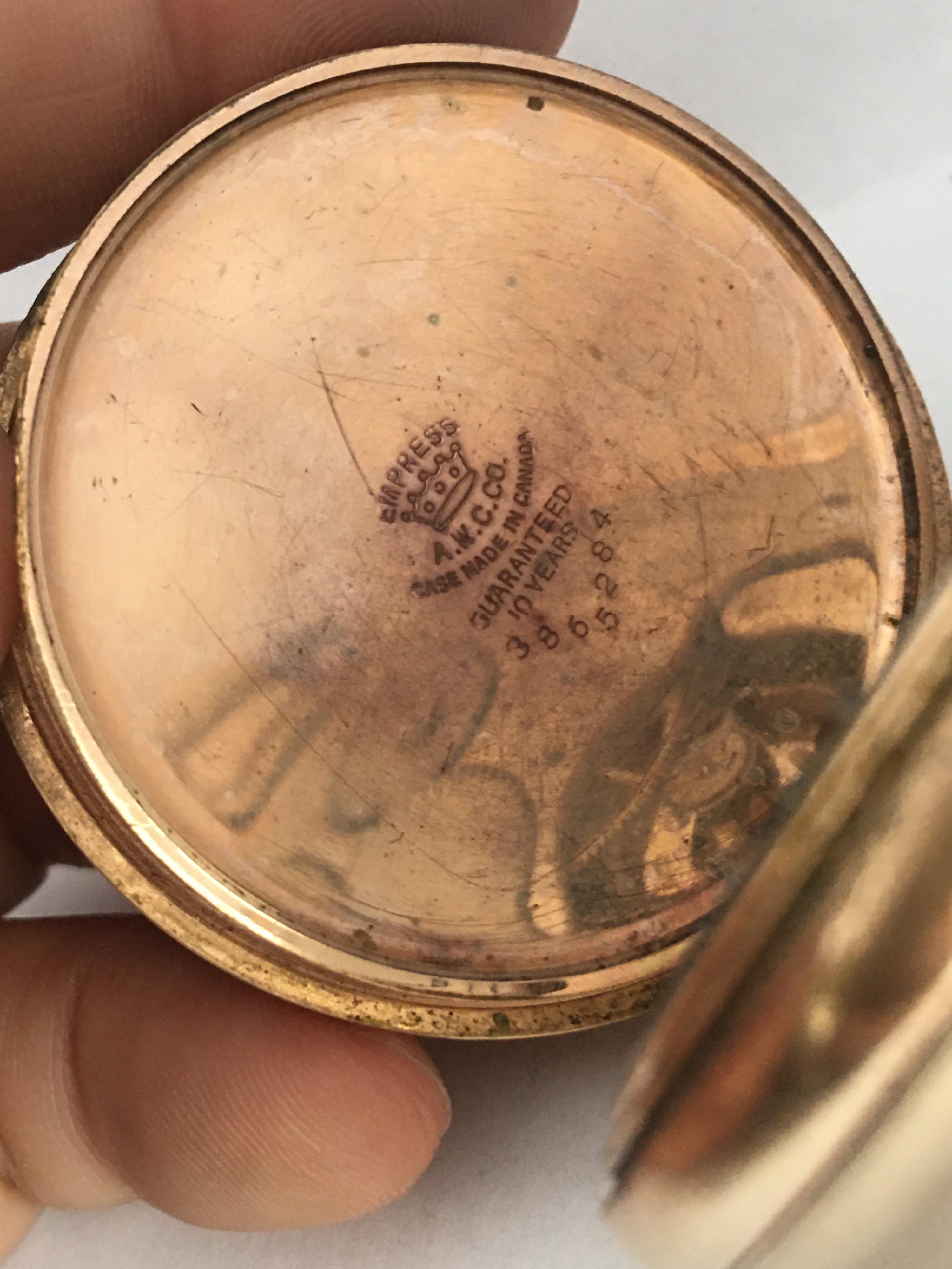 Antique Gold-Plated Full Hunter Swiss Hand-Winding Pocket Watch In Fair Condition For Sale In Carlisle, GB