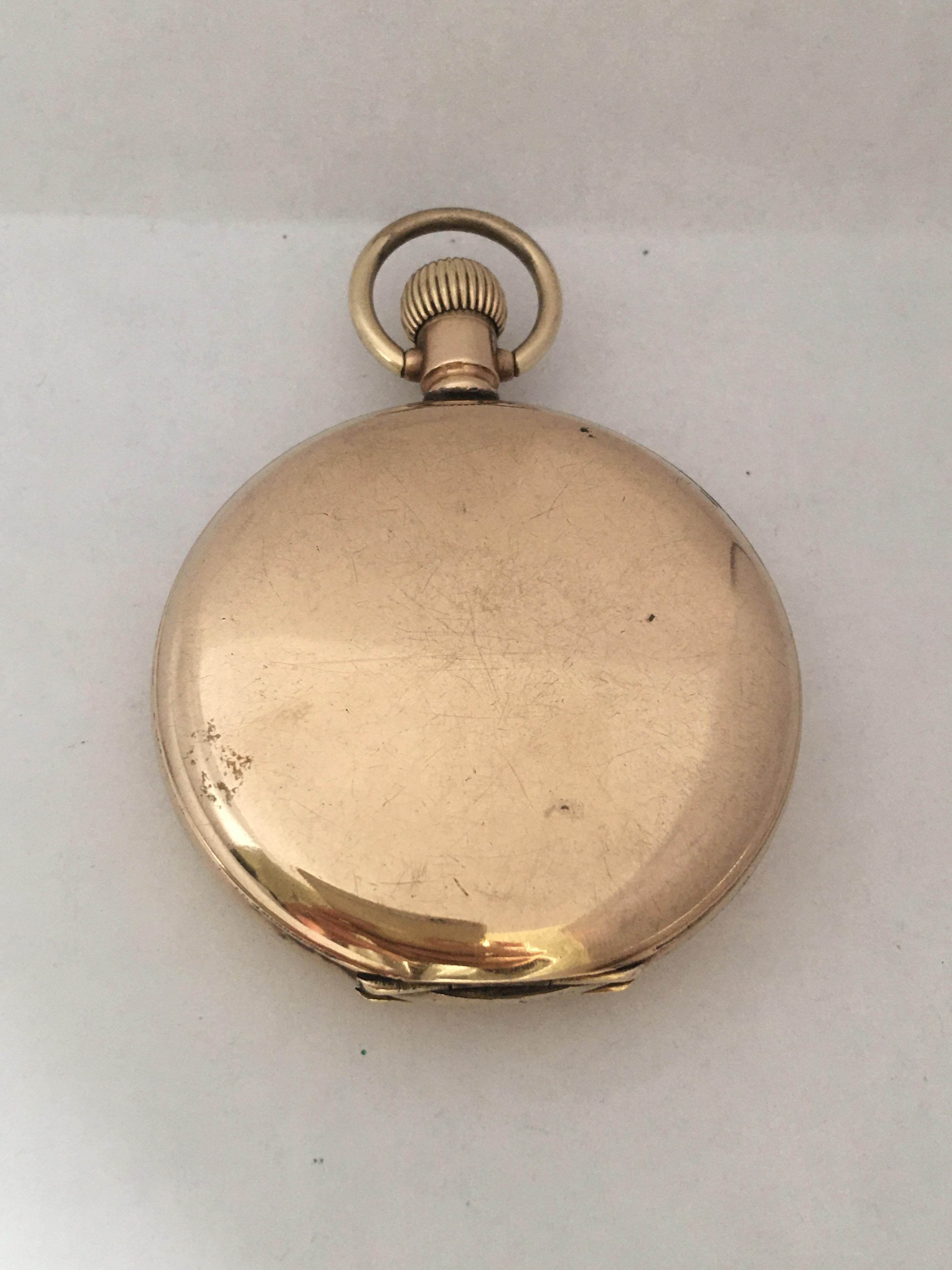 Antique GoldPlated Full Hunter Swiss HandWinding Pocket Watch For