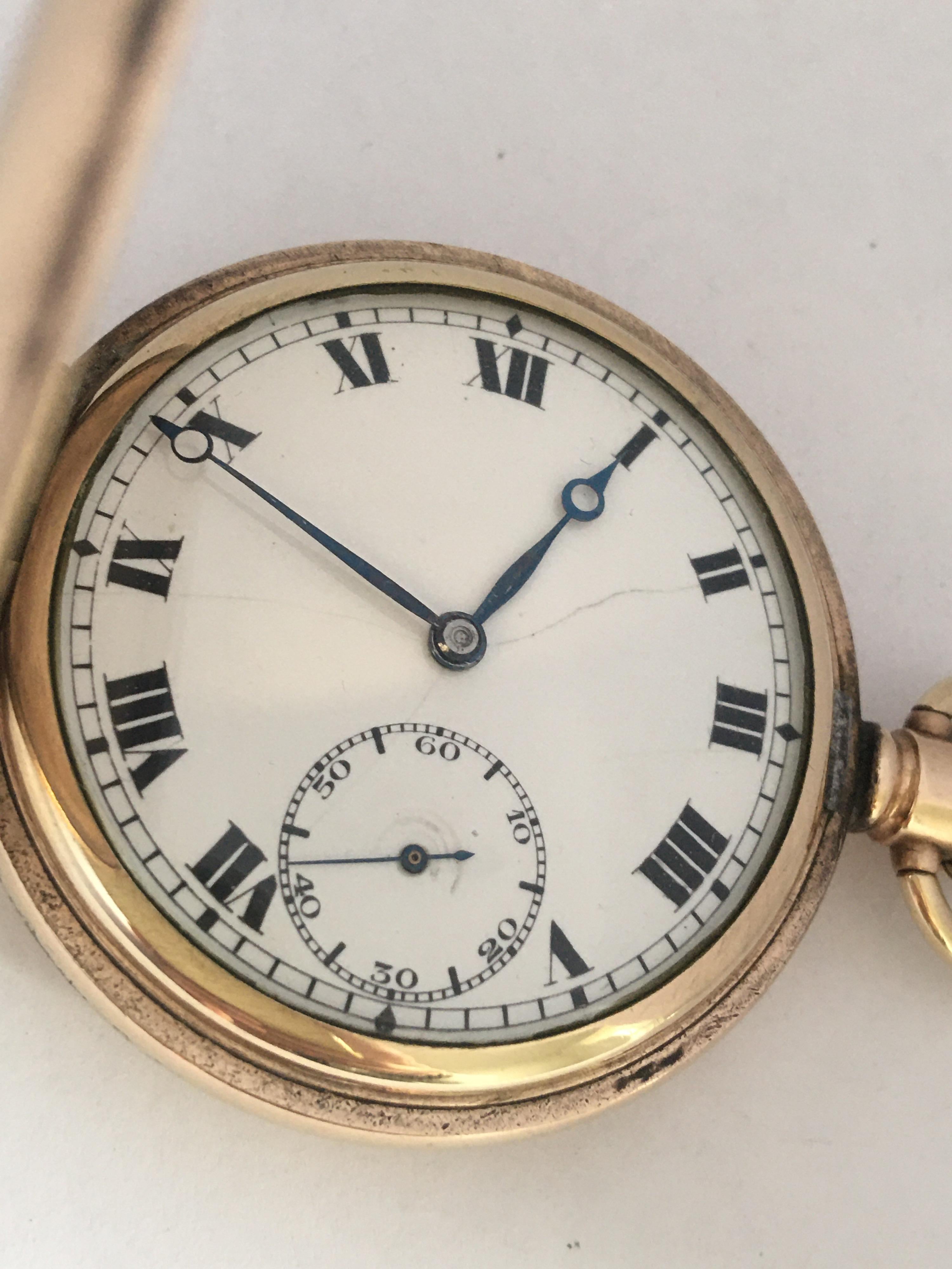 Antique Gold-Plated Full Hunter Swiss Hand-Winding Pocket Watch For Sale 2