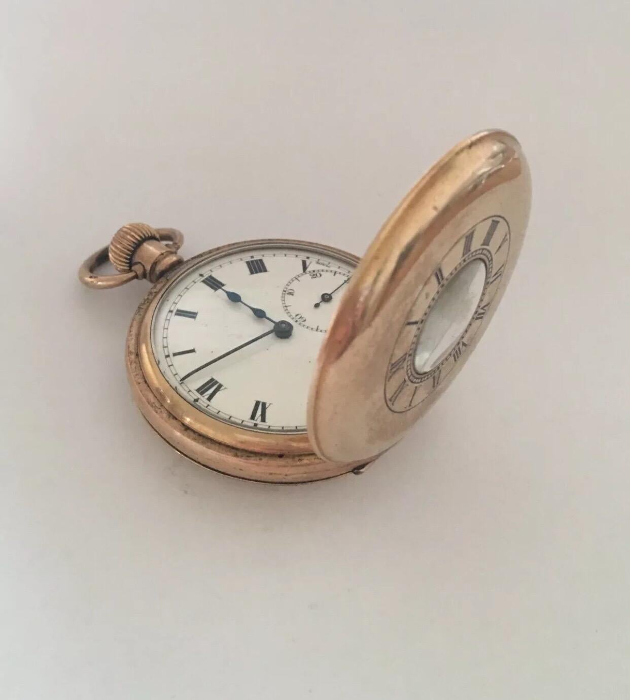 Antique Gold-Plated Half Hunter Dennison Case Keyless Pocket Watch For Sale 4