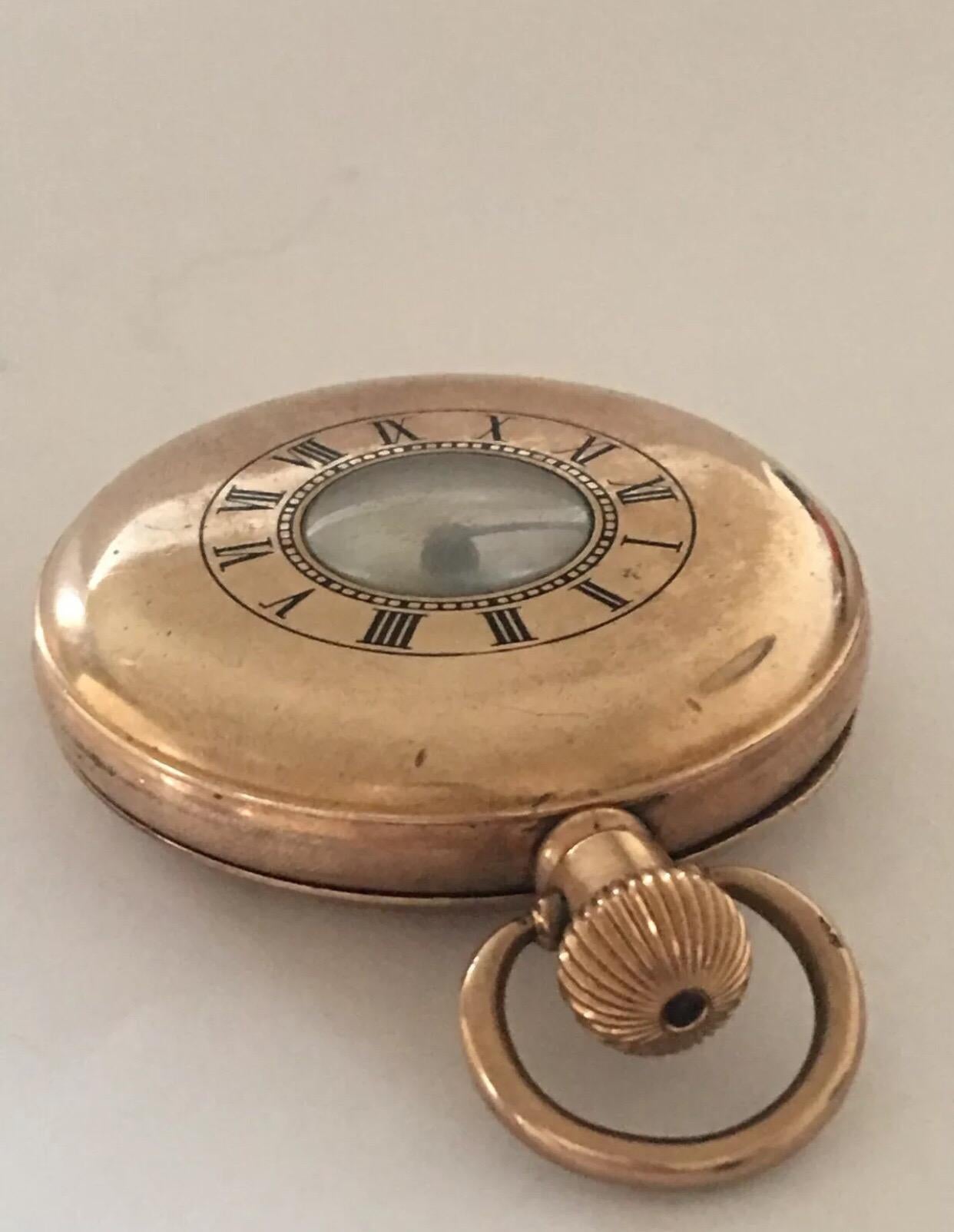 Antique Gold-Plated Half Hunter Dennison Case Keyless Pocket Watch For Sale 5