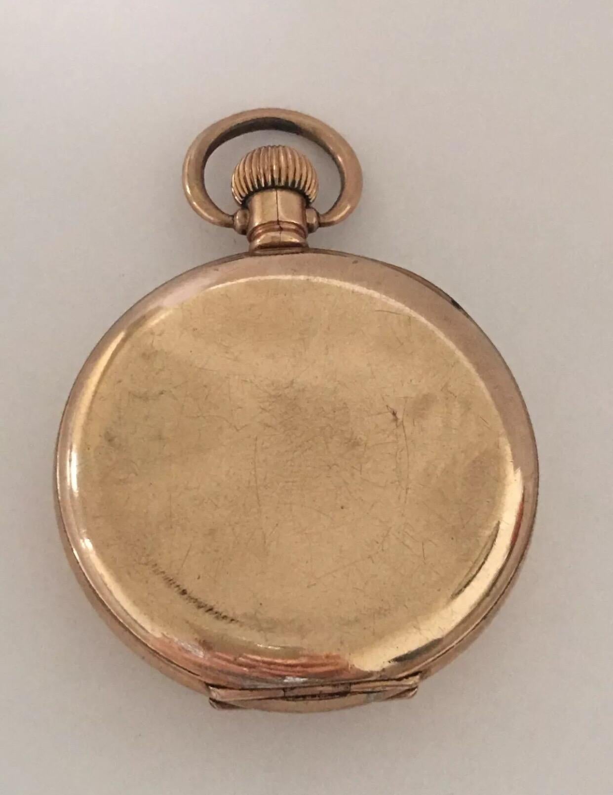 Antique Gold Plated Half Hunter Dennison case Pocket Watch.

This beautiful 52mm diameter keyless gold plated pocket watch is in good working condition and is running well. Visible signs of ageing and wear with light surface marks on the glass and