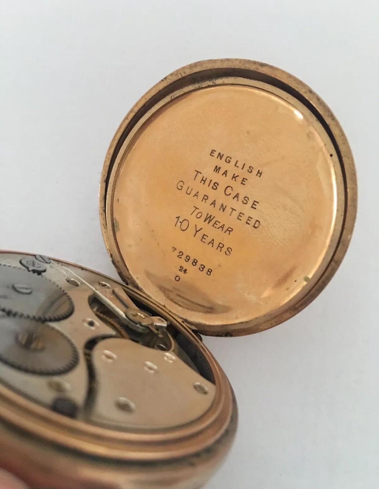 Women's or Men's Antique Gold-Plated Half Hunter Dennison Case Keyless Pocket Watch For Sale
