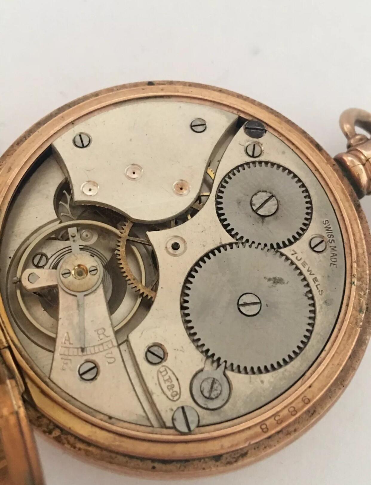 Antique Gold-Plated Half Hunter Dennison Case Keyless Pocket Watch For Sale 1