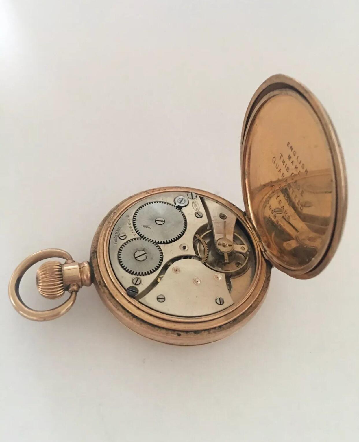 Antique Gold-Plated Half Hunter Dennison Case Keyless Pocket Watch For Sale 2