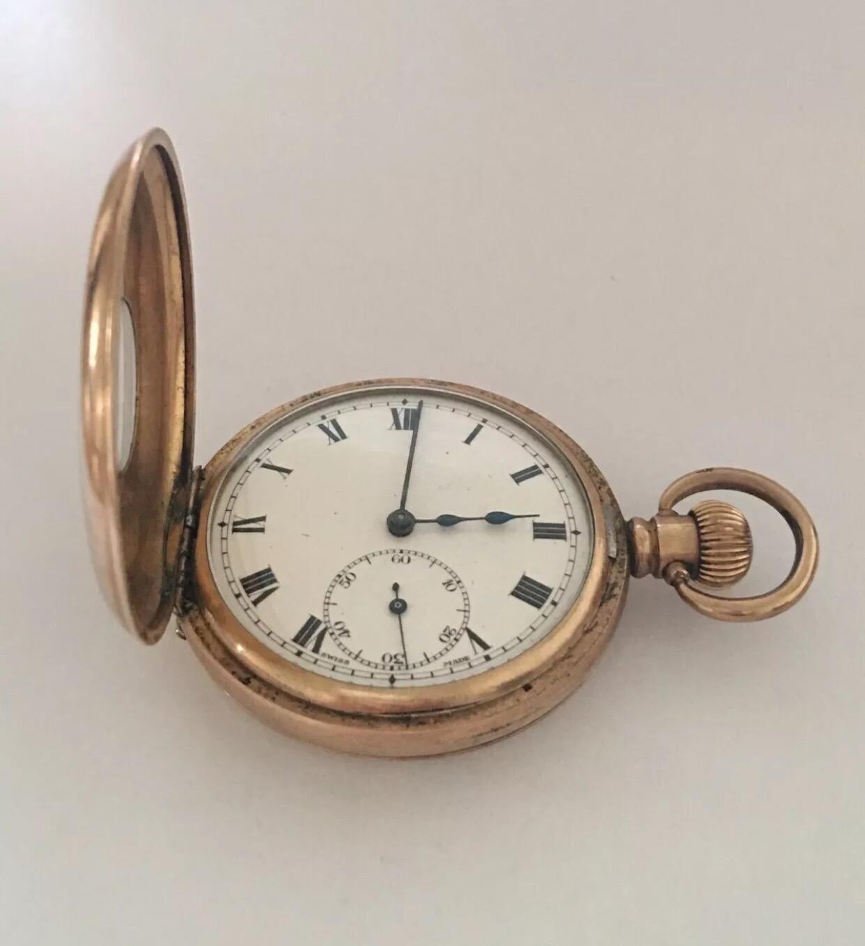 Antique GoldPlated Half Hunter Dennison Case Pocket Watch For Sale at