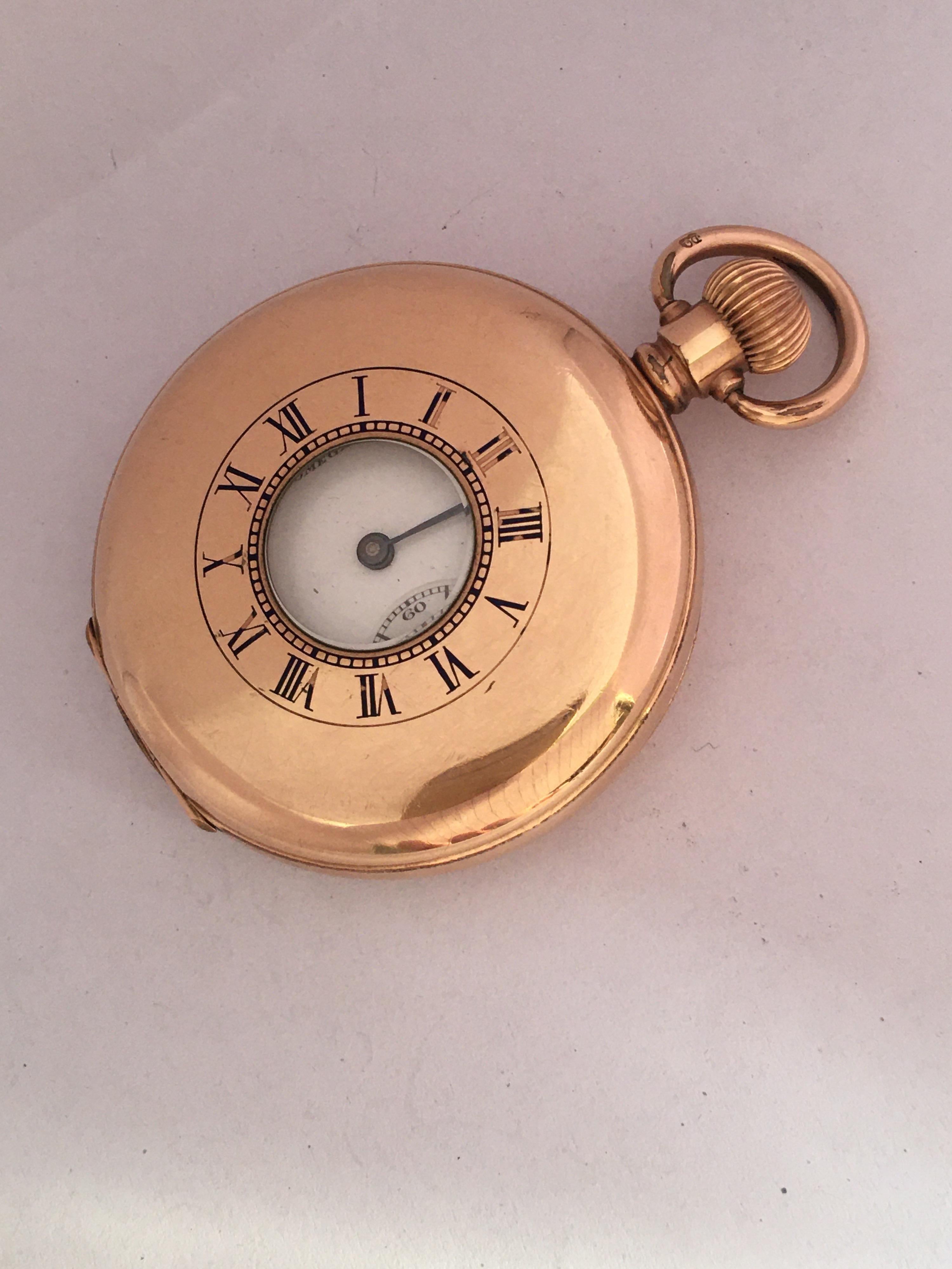 Antique Gold-Plated Half Hunter Dennison Cased Keyless Lever Omega Pocket Watch 3