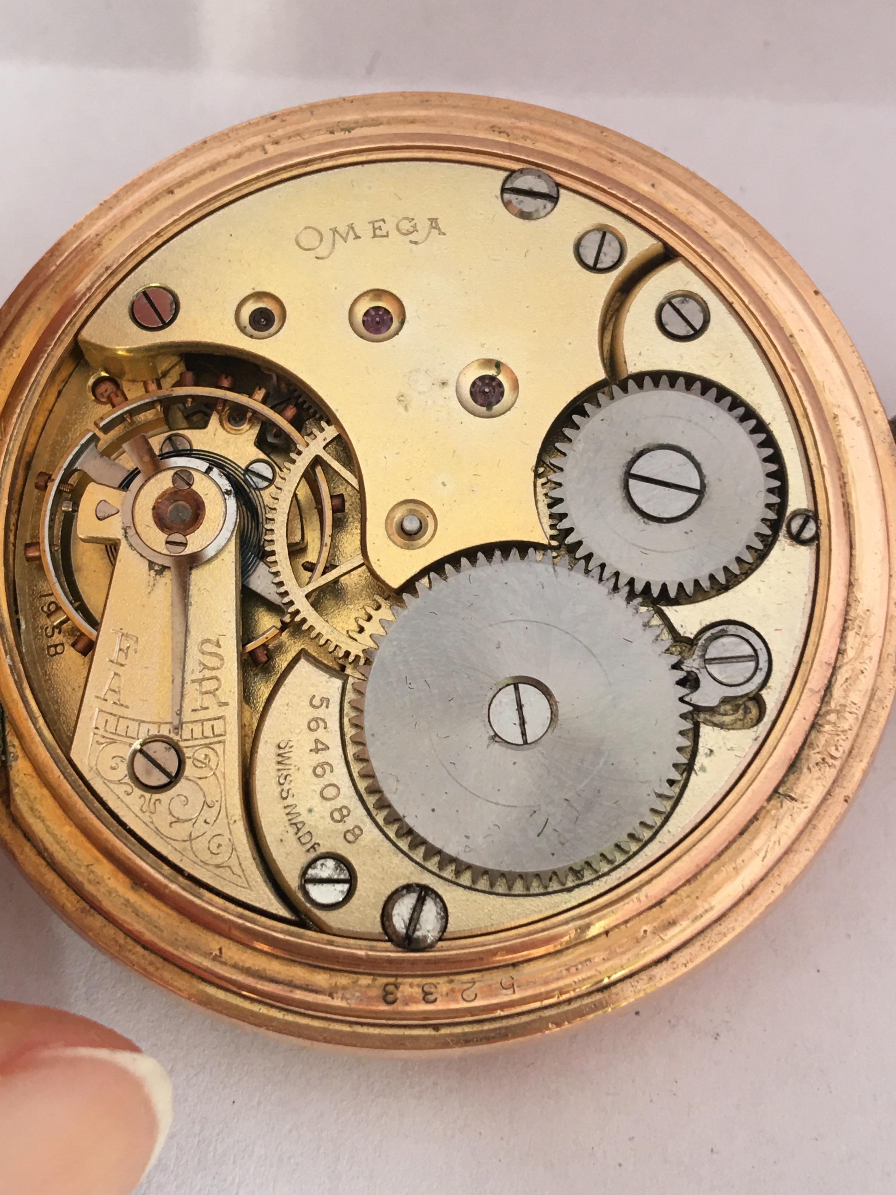 Antique Gold-Plated Half Hunter Dennison Cased Keyless Lever Omega Pocket Watch 8