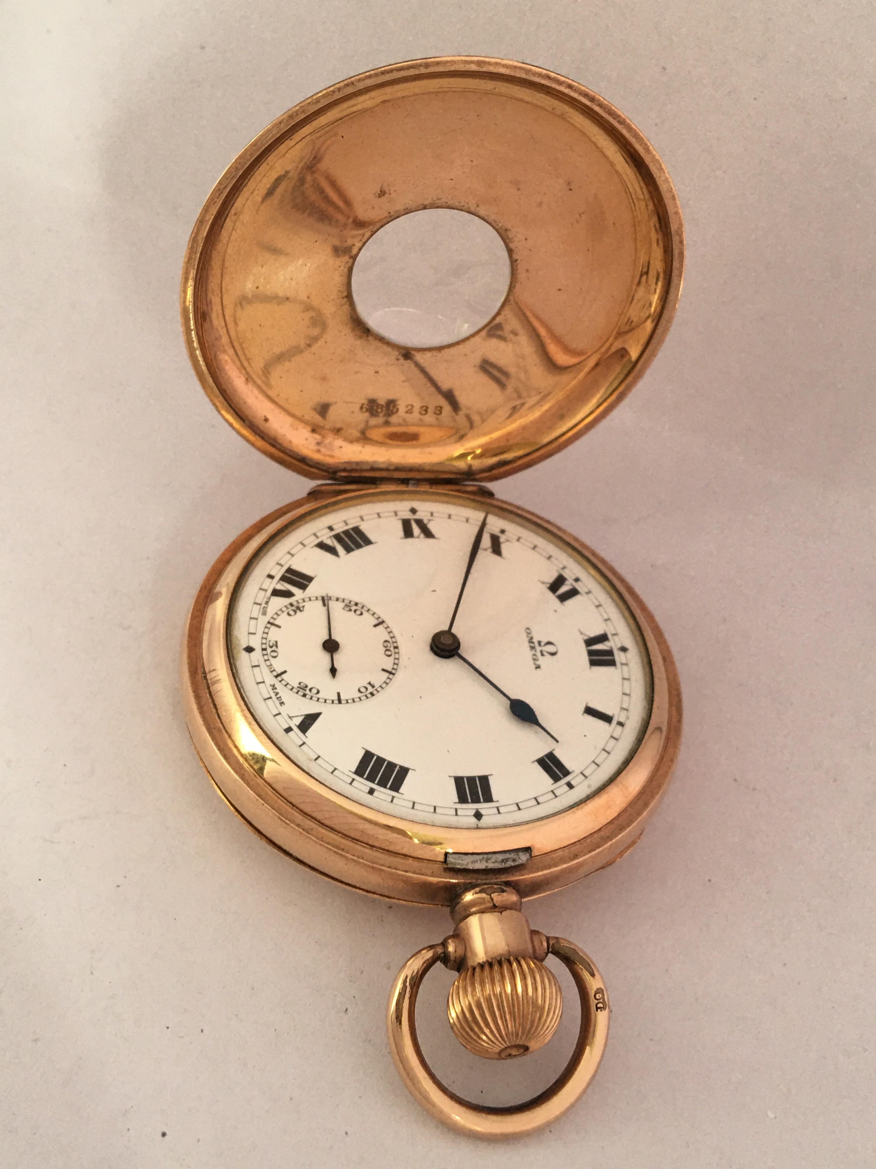 Antique Gold-Plated Half Hunter Dennison Cased Keyless Lever Omega Pocket Watch 10