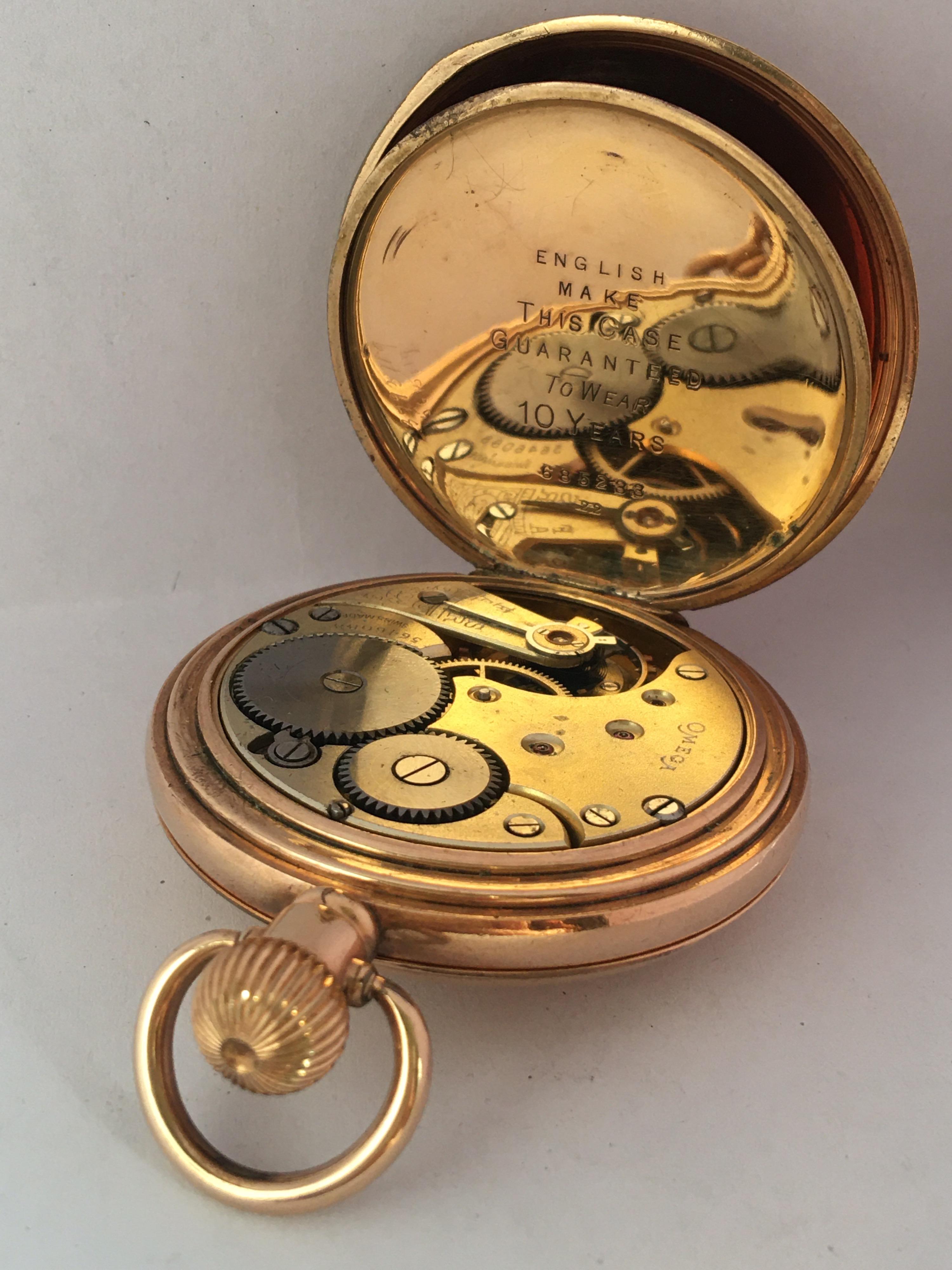 Antique Gold-Plated Half Hunter Dennison Cased Keyless Lever Omega Pocket Watch 2