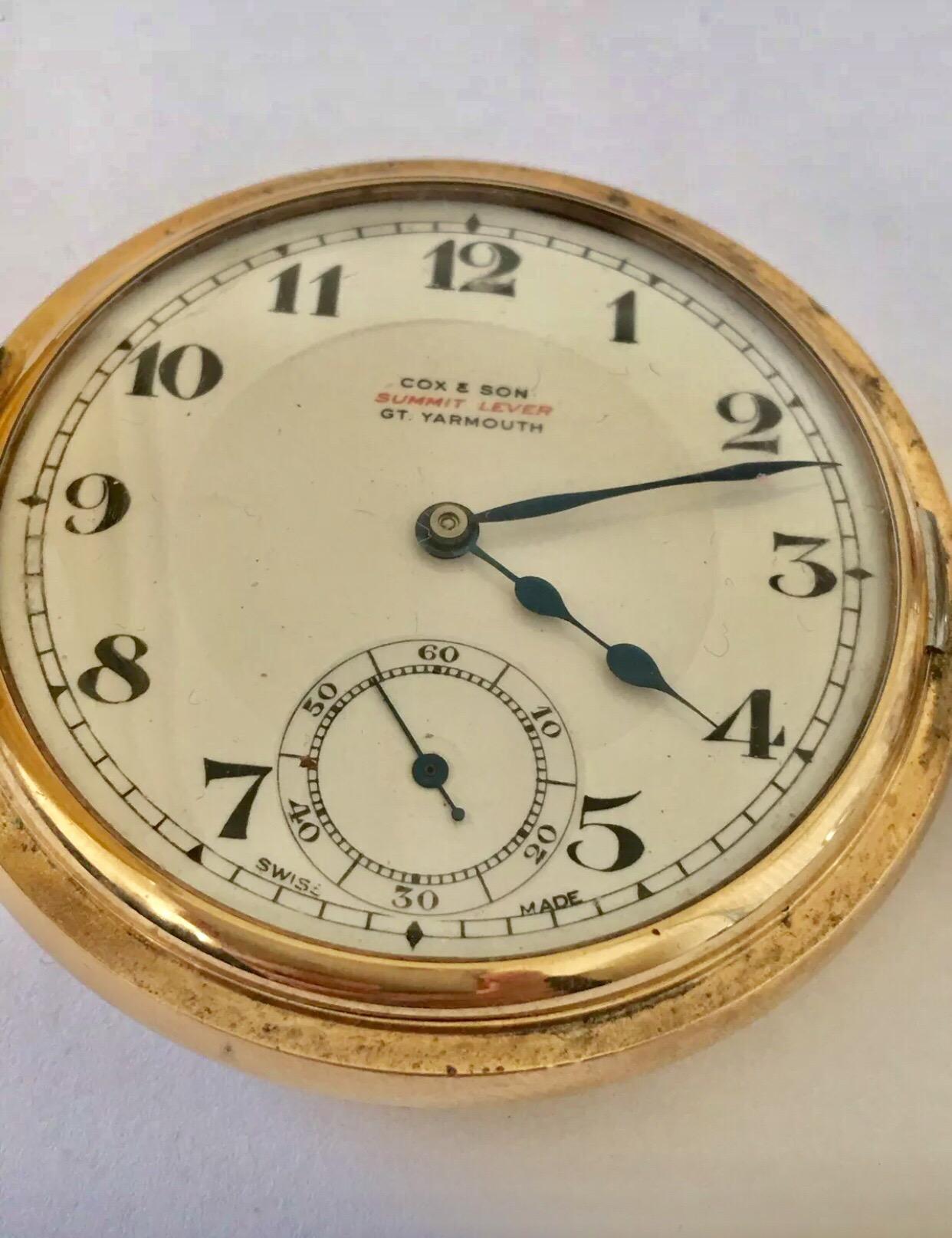 Antique Gold-Plated Half Hunter Pocket Watch Signed Cox & Son, GT Yarmouth 5