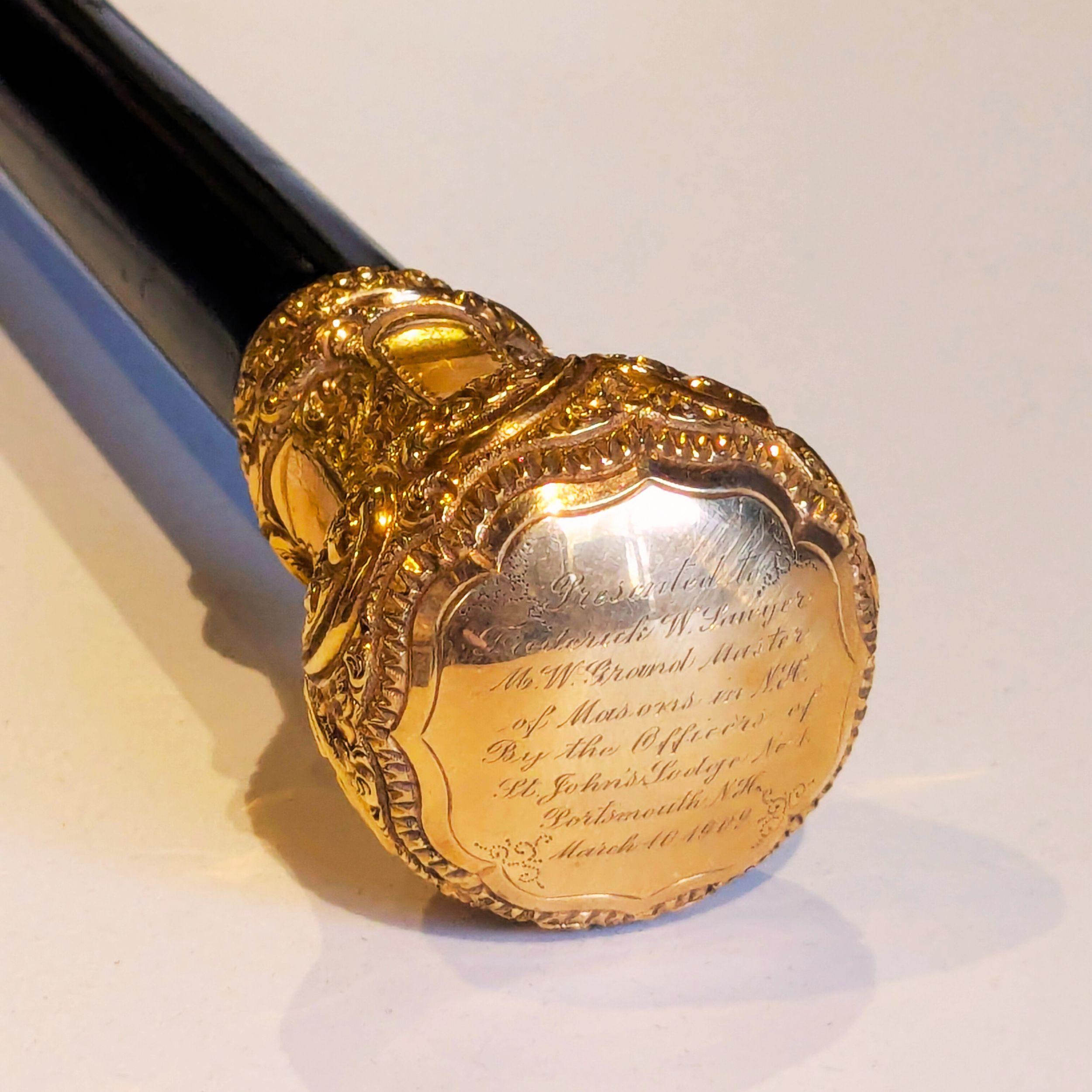 Brown Antique Gold Plated  Knob Head Handle Wooden Walking Stick Cane