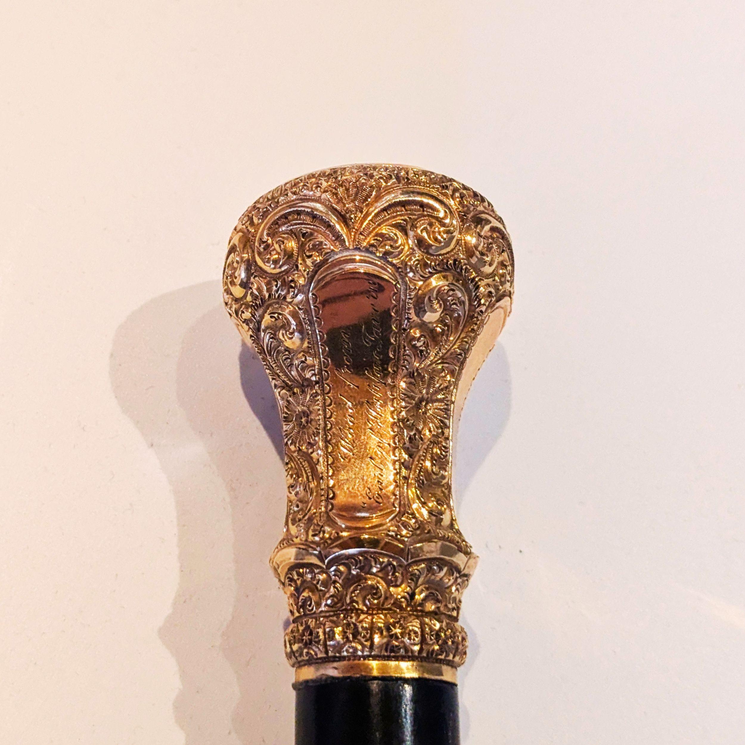 Antique Gold Plated  Knob Head Handle Wooden Walking Stick Cane 2