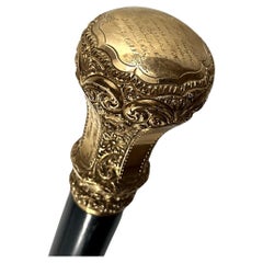 Antique Gold Plated  Knob Head Handle Wooden Walking Stick Cane