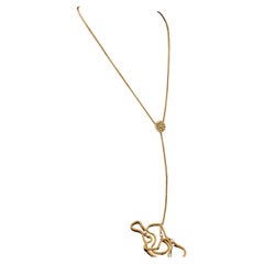 Antike vergoldete Lariat-Halskette mit Kette, Kunstperle, Emaille-Blume