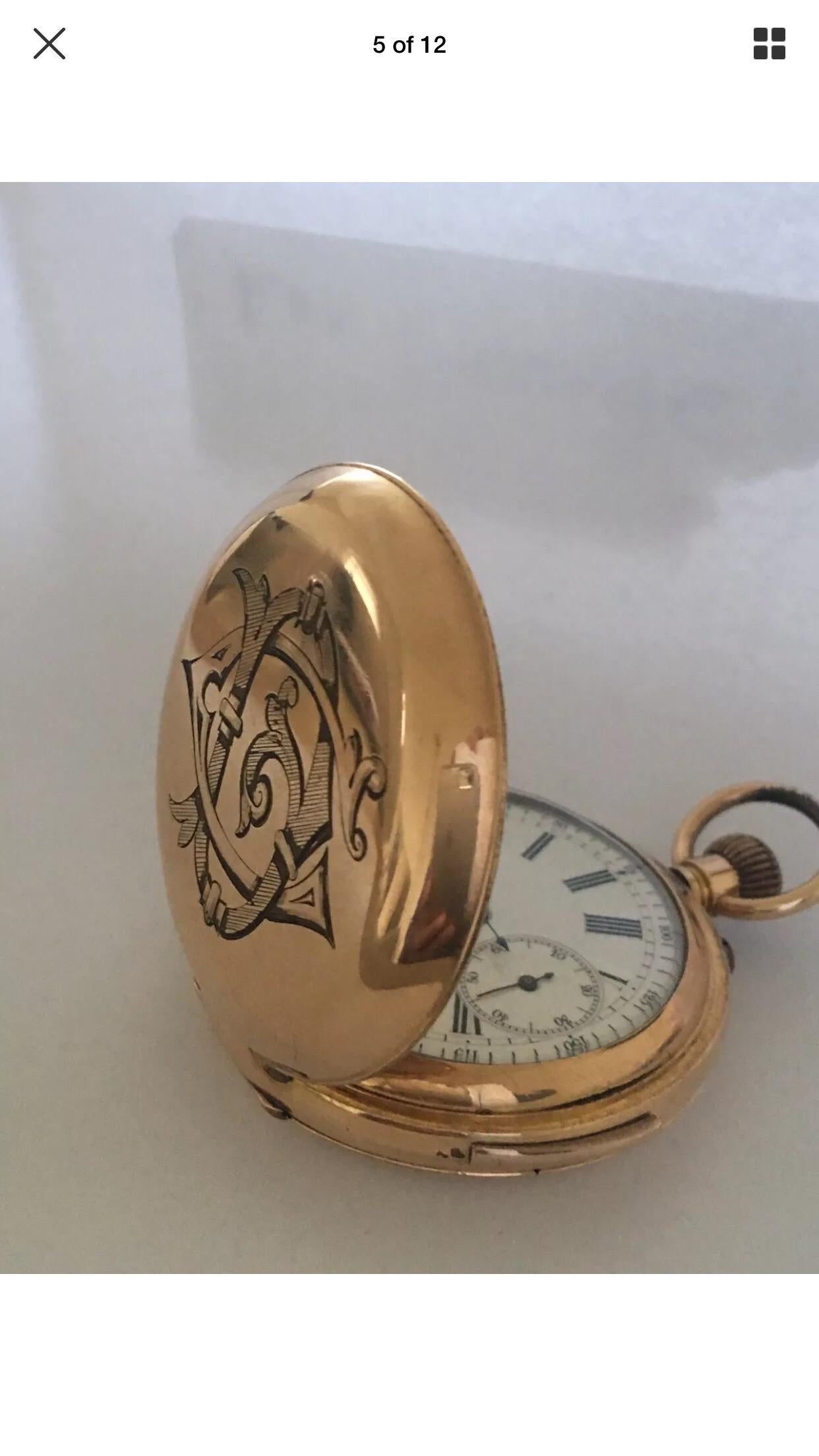 Women's or Men's Antique Gold-Plated Quarter Repeater Chronograph Pocket Watch