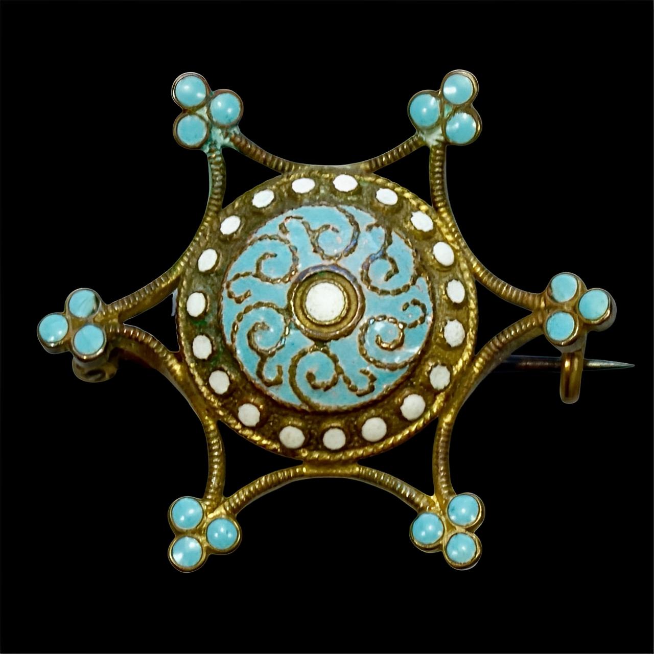 Femenino o masculino Broche con diseño de estrella chapado en oro antiguo con esmalte azul pálido y blanco en venta