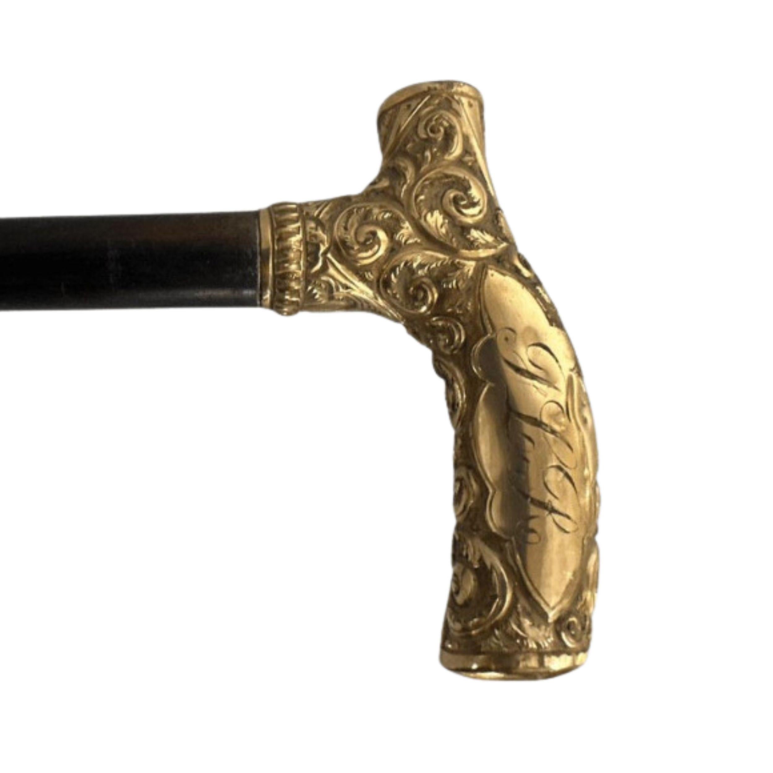 Antique Gold Plated Walking Stick Cane for Men 1800C with Fritz Style Handle For Sale 5