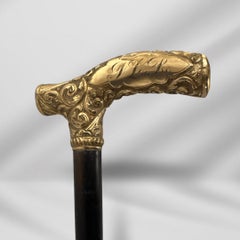 Antique Gold Plated Walking Stick Cane for Men 1800C with Fritz Style Handle