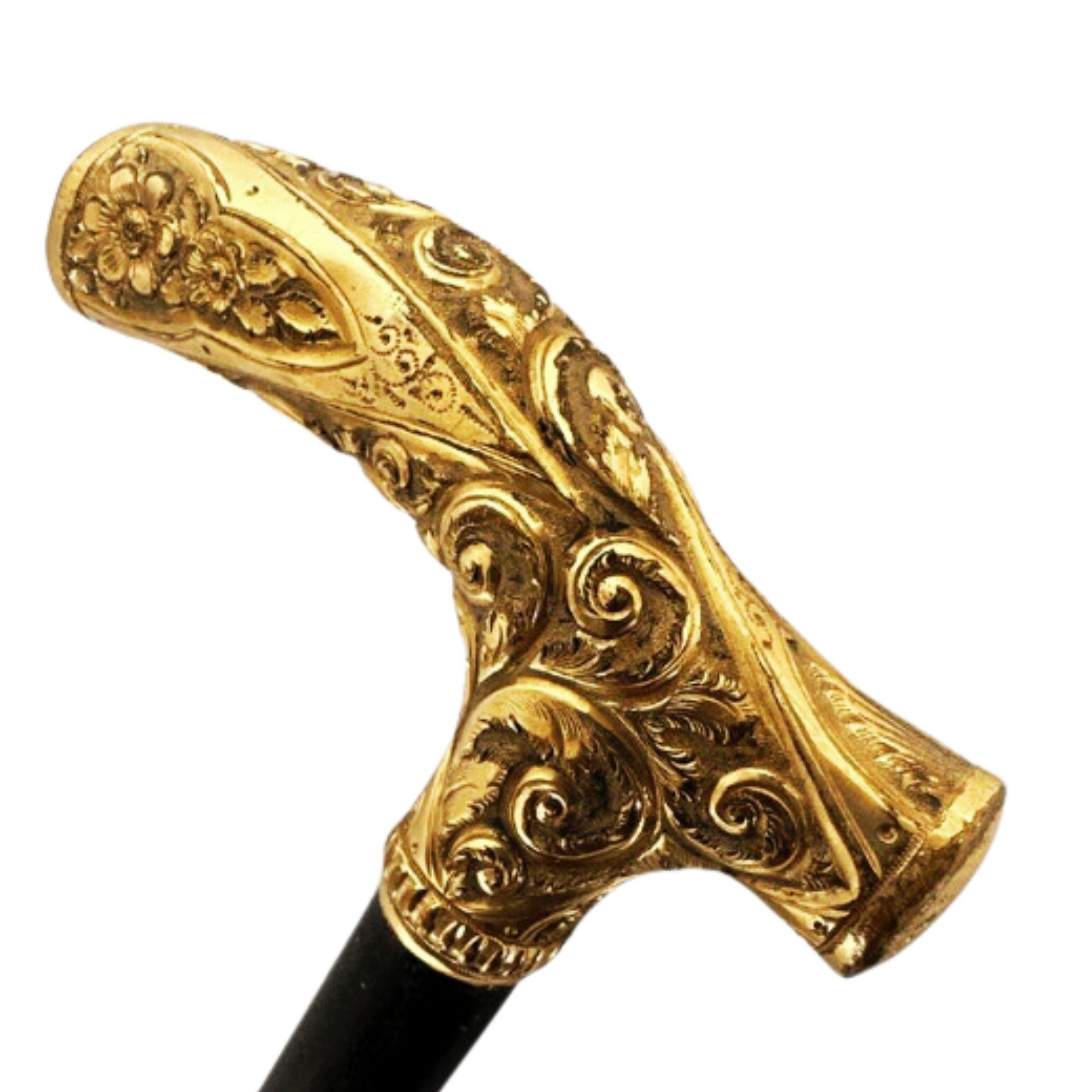 Antique Gold Plated Walking Stick Cane for Men 1800C with Fritz Style Handle For Sale 2
