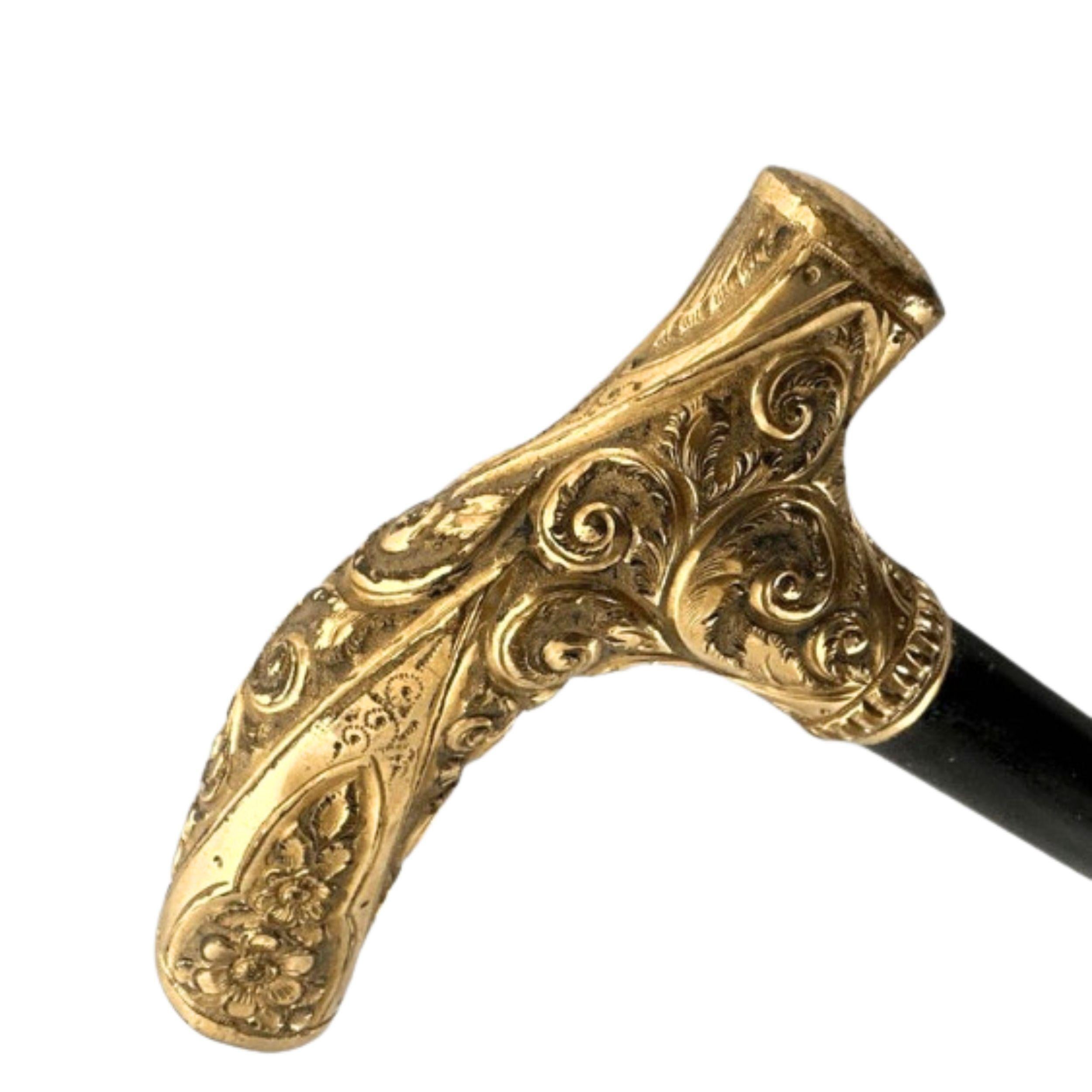 Antique Gold Plated Walking Stick Cane for Men 1800C with Fritz Style Handle For Sale 3