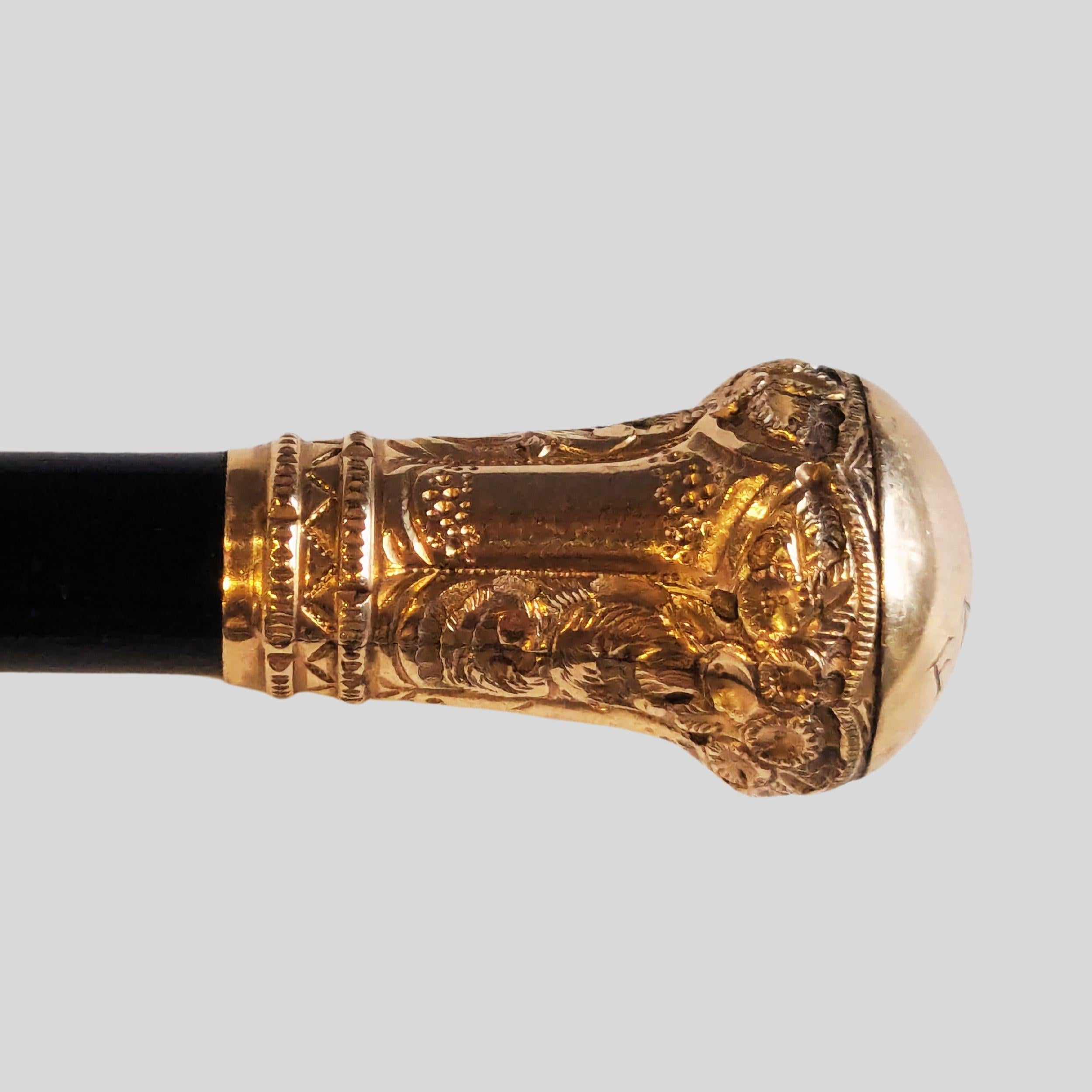 Women's or Men's Antique Gold Plated Walking Stick Cane  Year 1832 For Sale