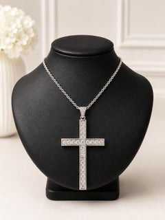 Antique Gold & Platinum 1.60ctw Old Mine Cut Diamond Cross Pendant 16" Necklace