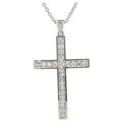 Antique Gold & Platinum 1.60ctw Old Mine Cut Diamond Cross Pendant 16" Necklace